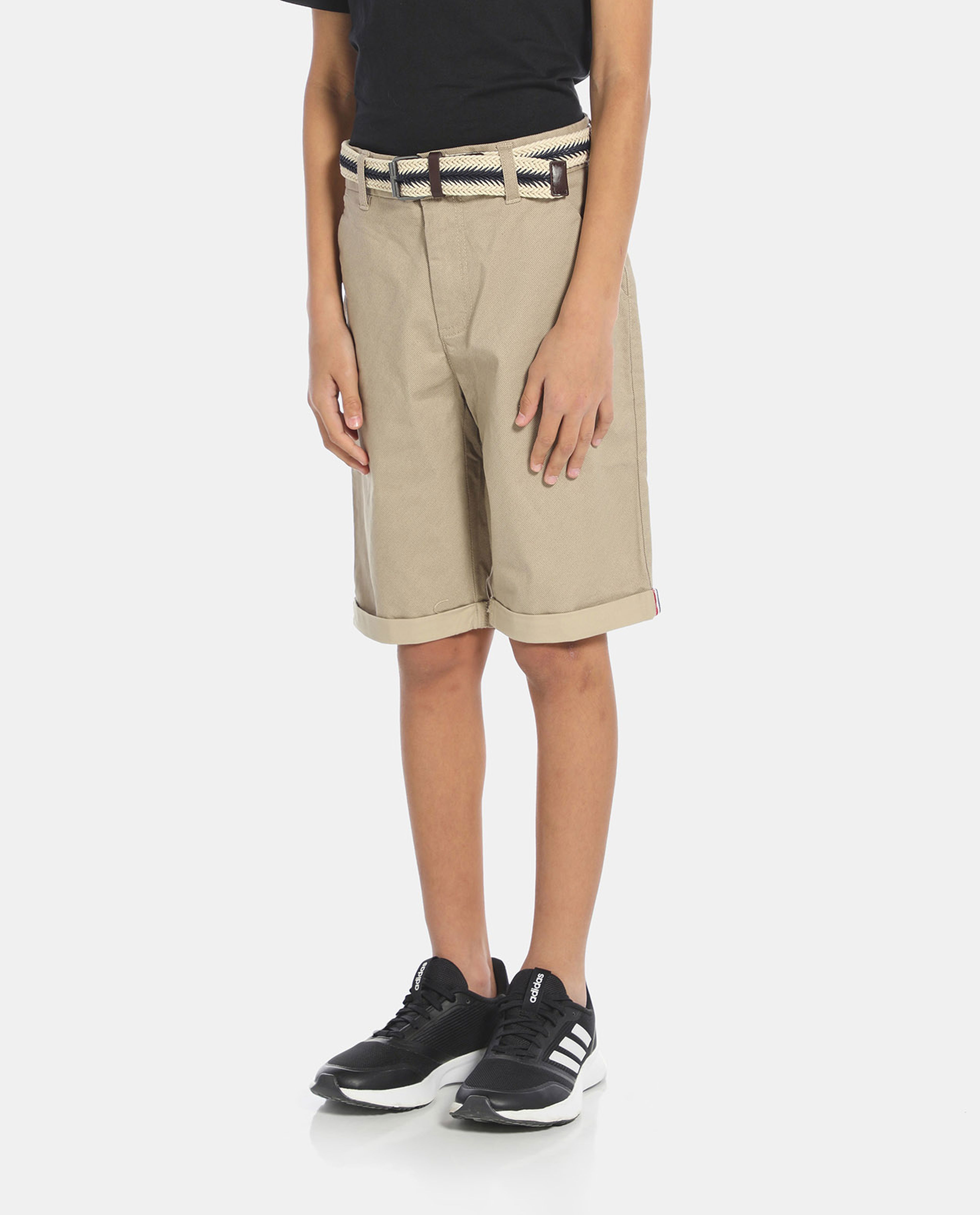Beige Solid Chinos Shorts