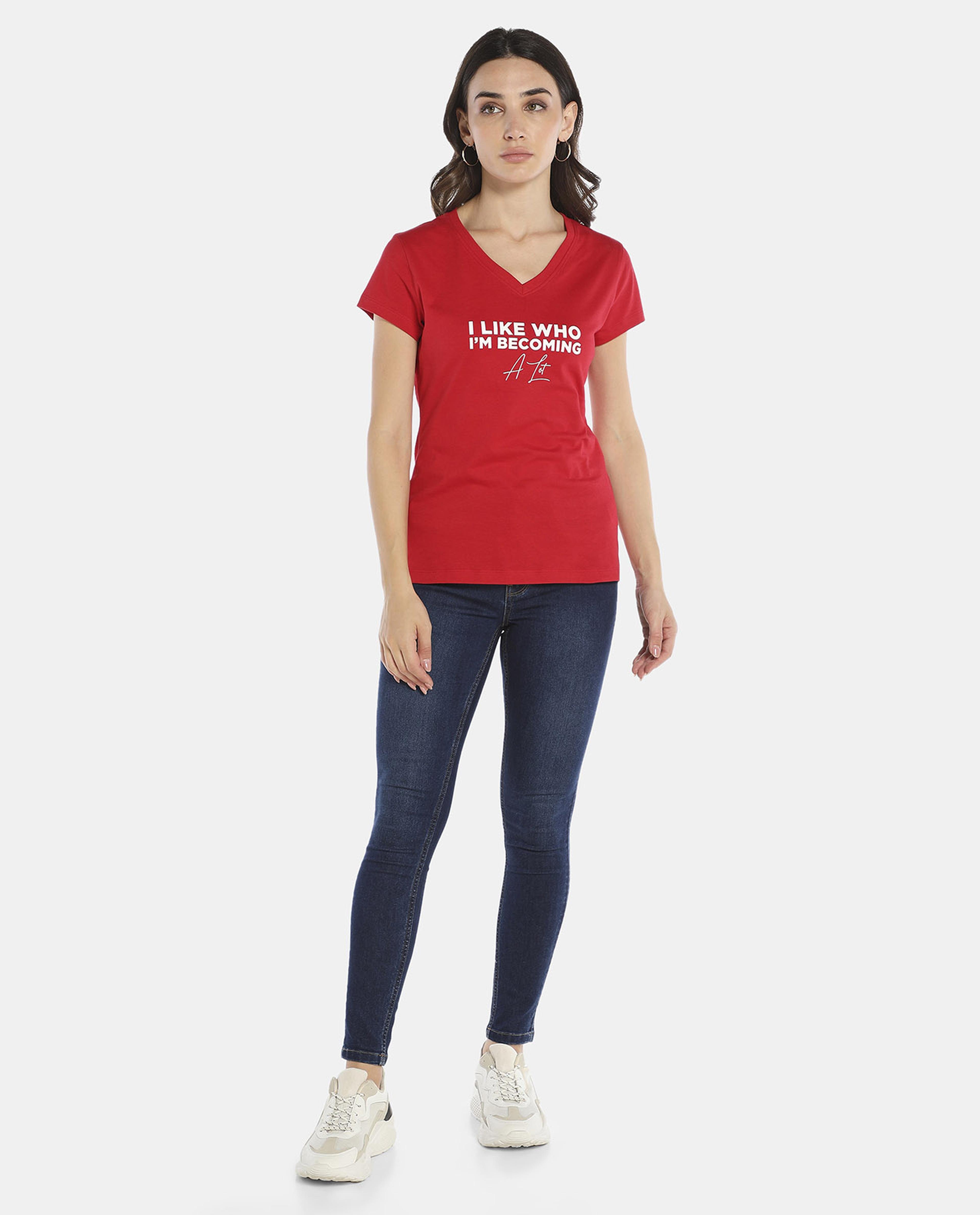 Red Printed Regular Fit T-Shirt