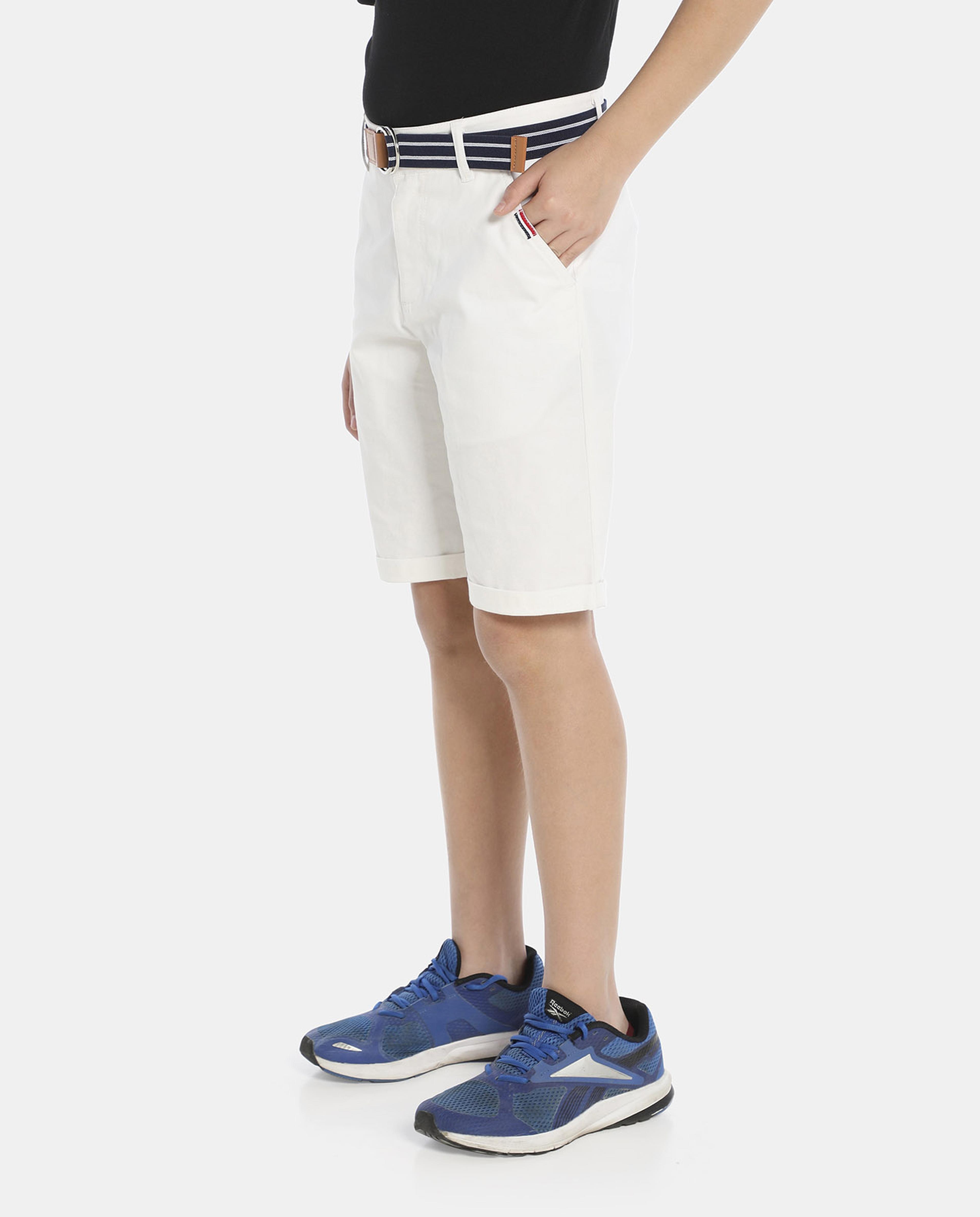 White Solid Regular Fit Chino Shorts