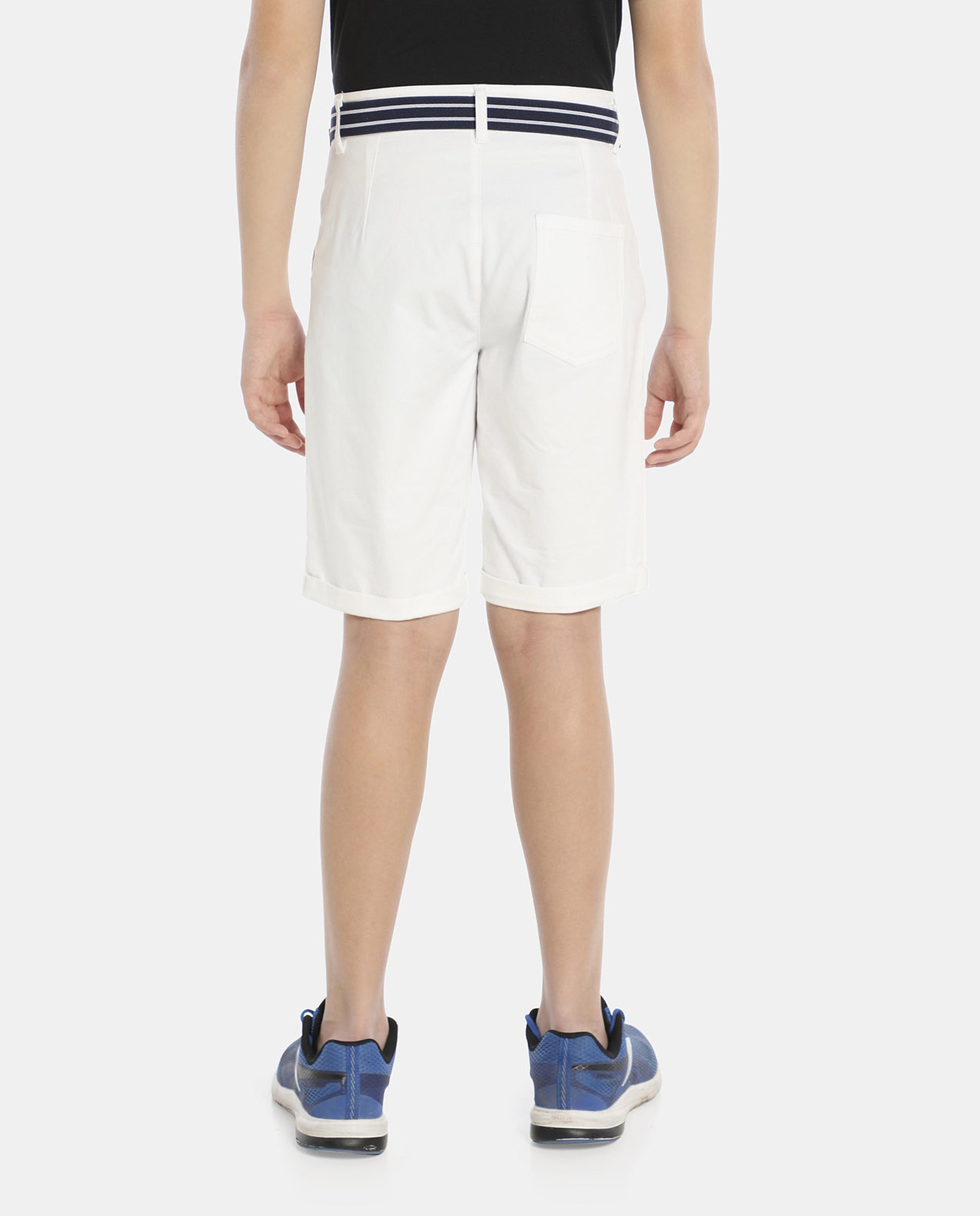 White Solid Regular Fit Chino Shorts