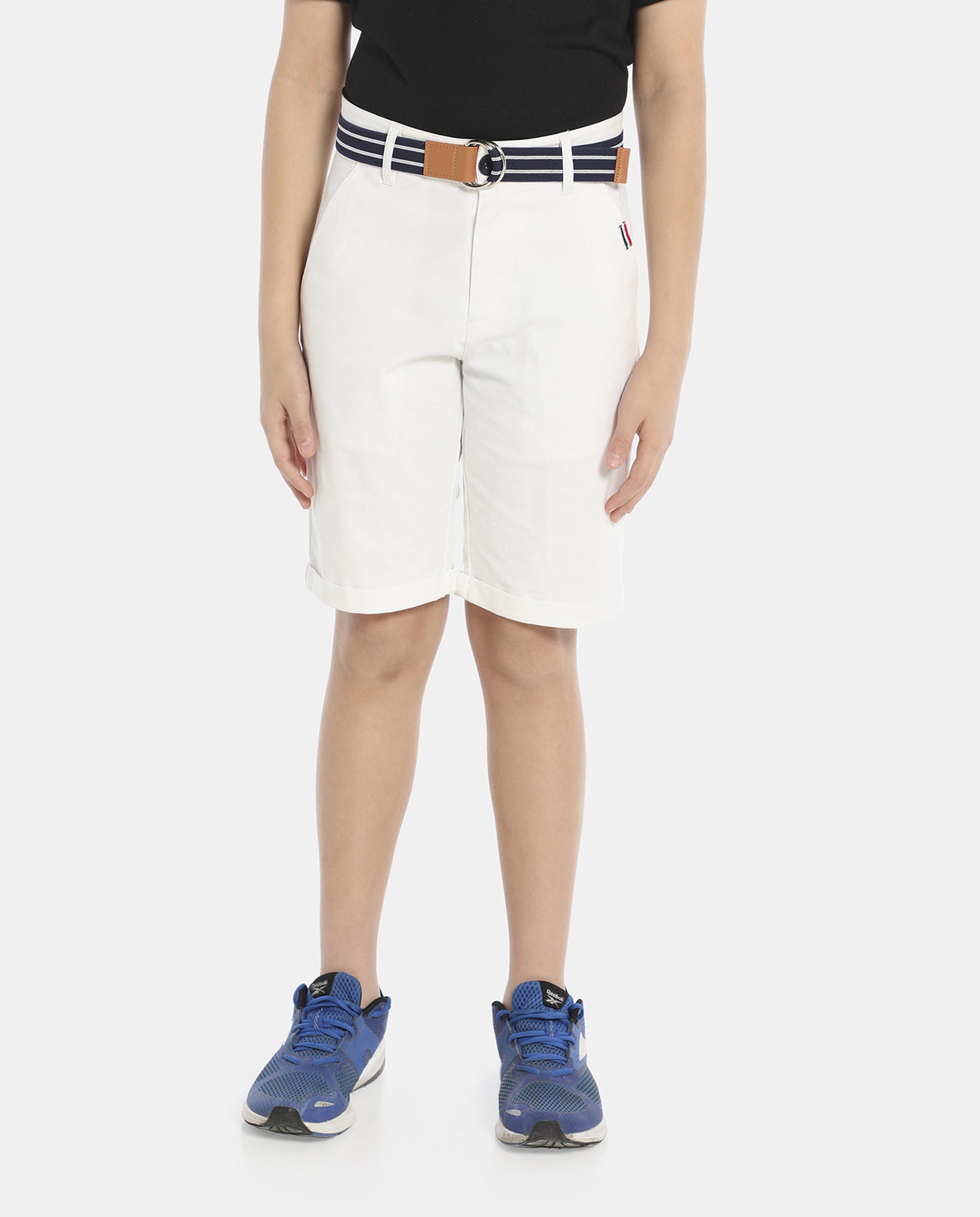 White Solid Regular Fit Chino Shorts