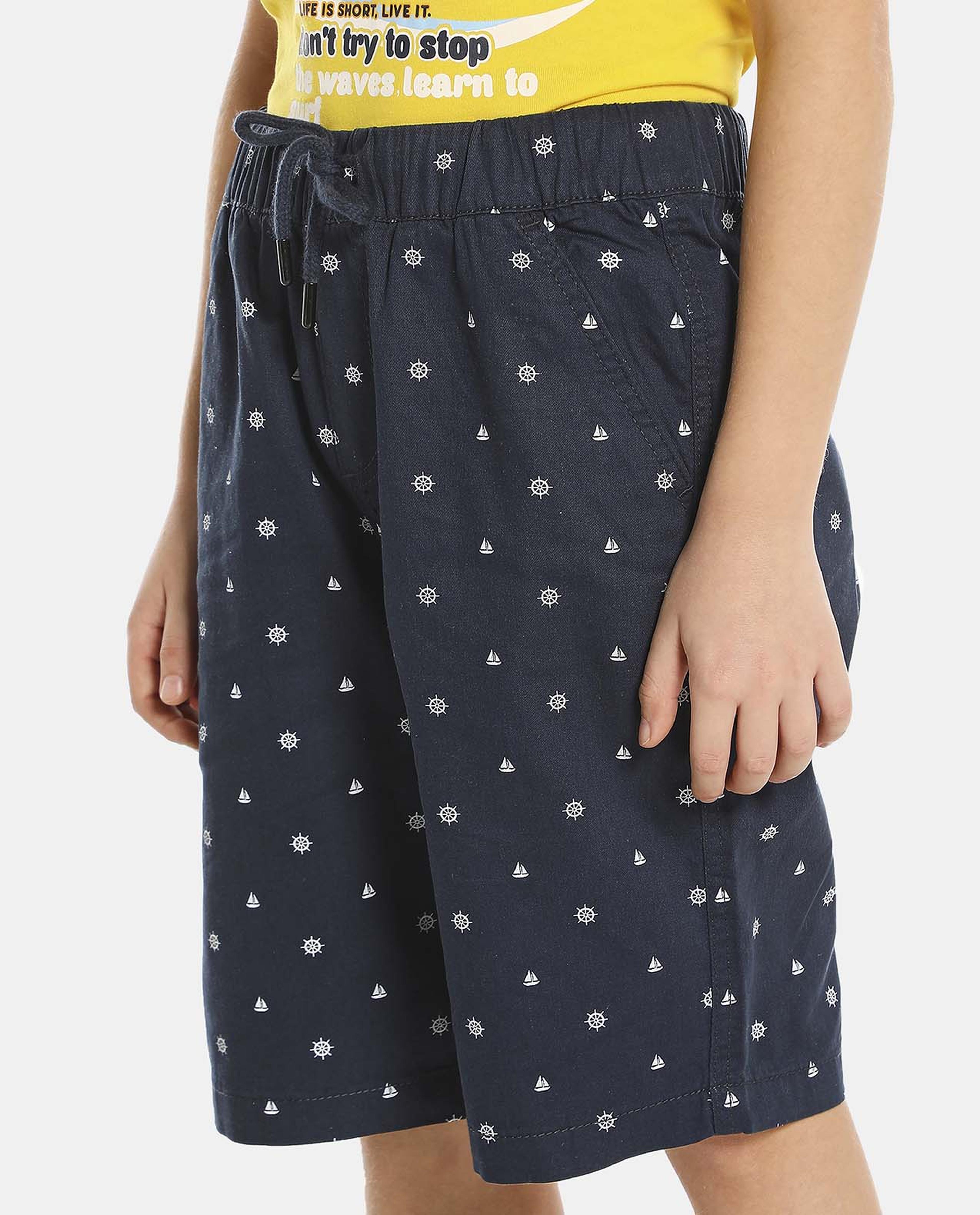 Blue Printed Regular Fit Chino Shorts