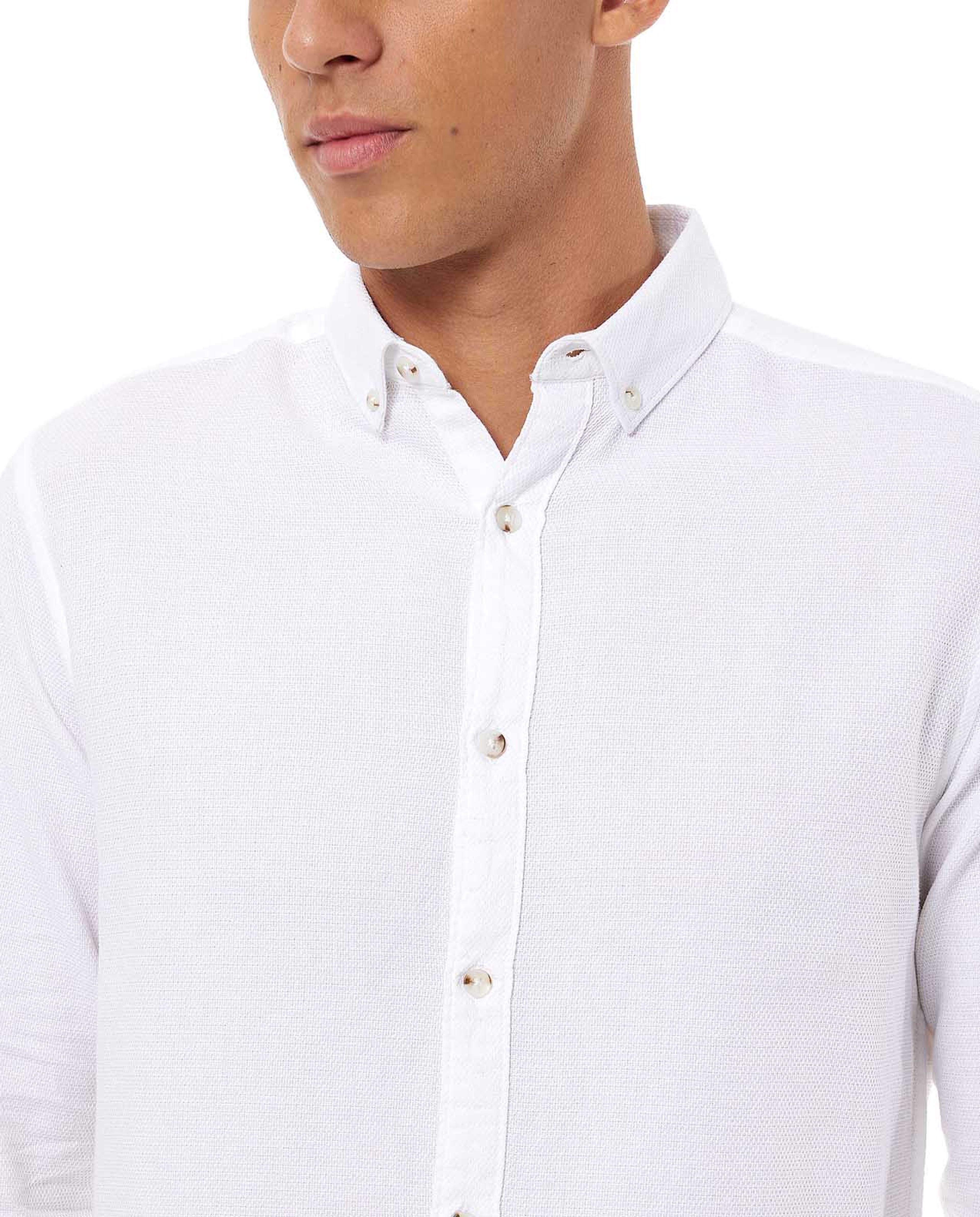 Solid Shirt with Button-Down Collar and Long Sleeves