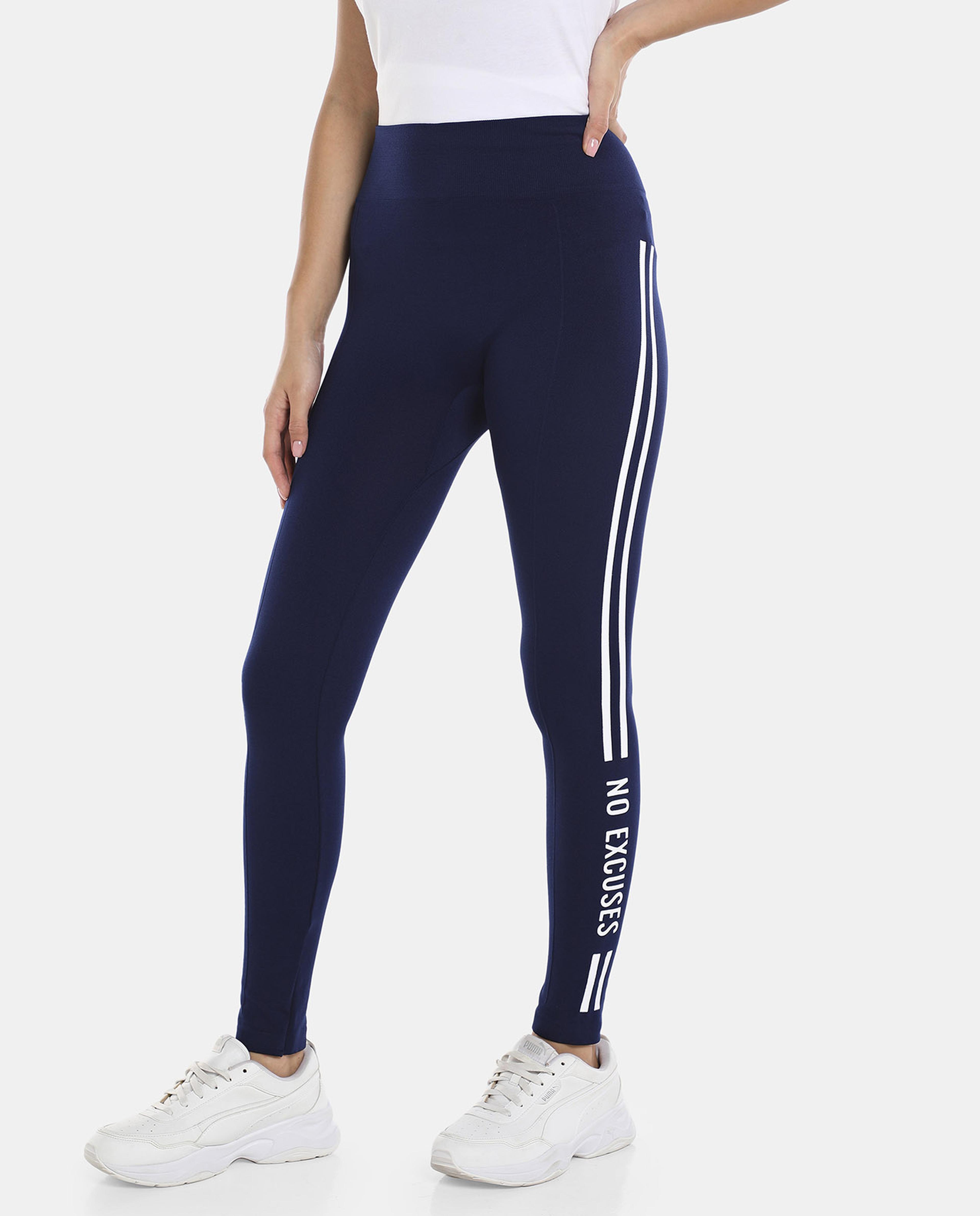 R&B Blue Casual Typograpghy Printed Leggings