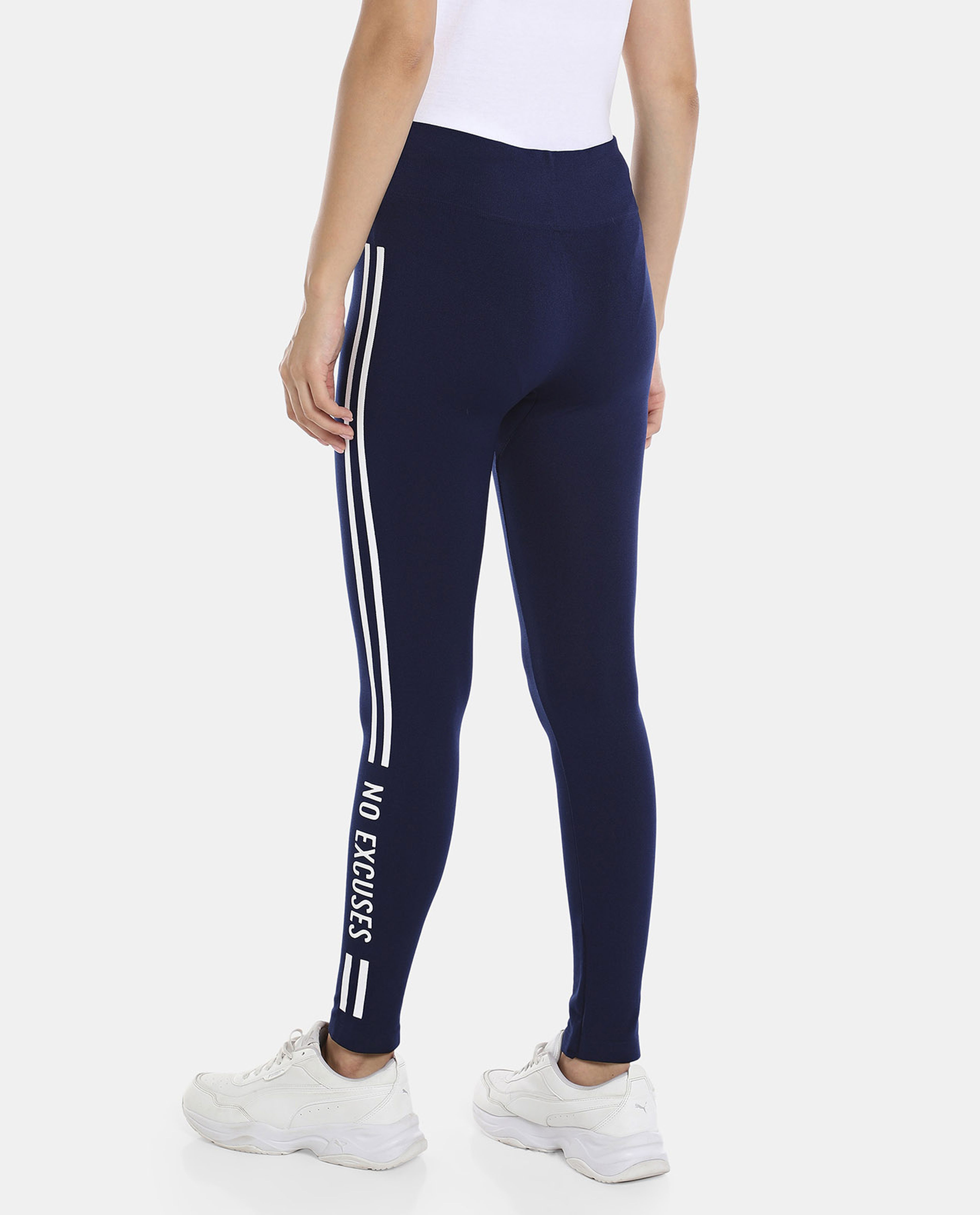R&B Blue Casual Typograpghy Printed Leggings