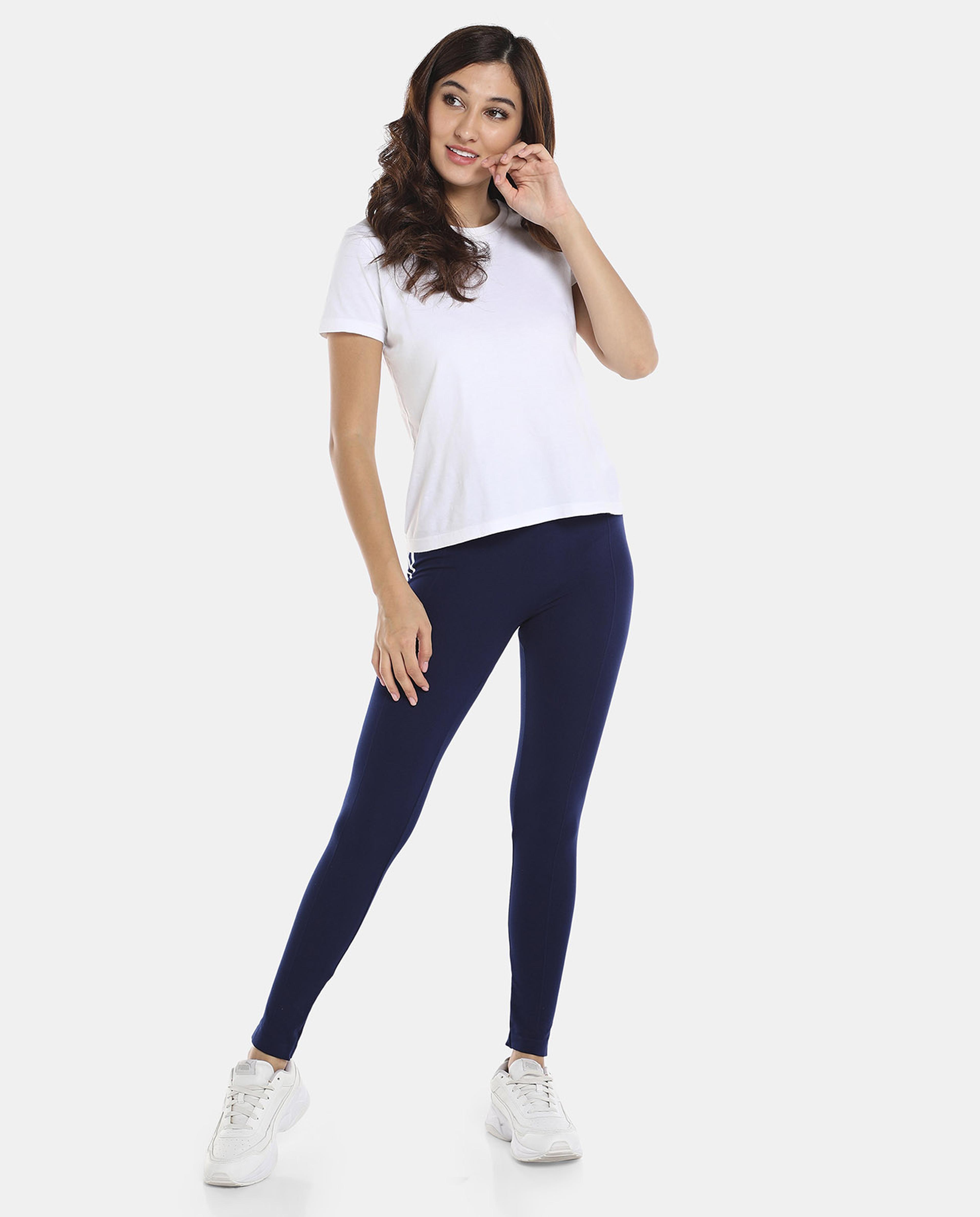 R&B Blue Casual Typograpghy Printed Leggings