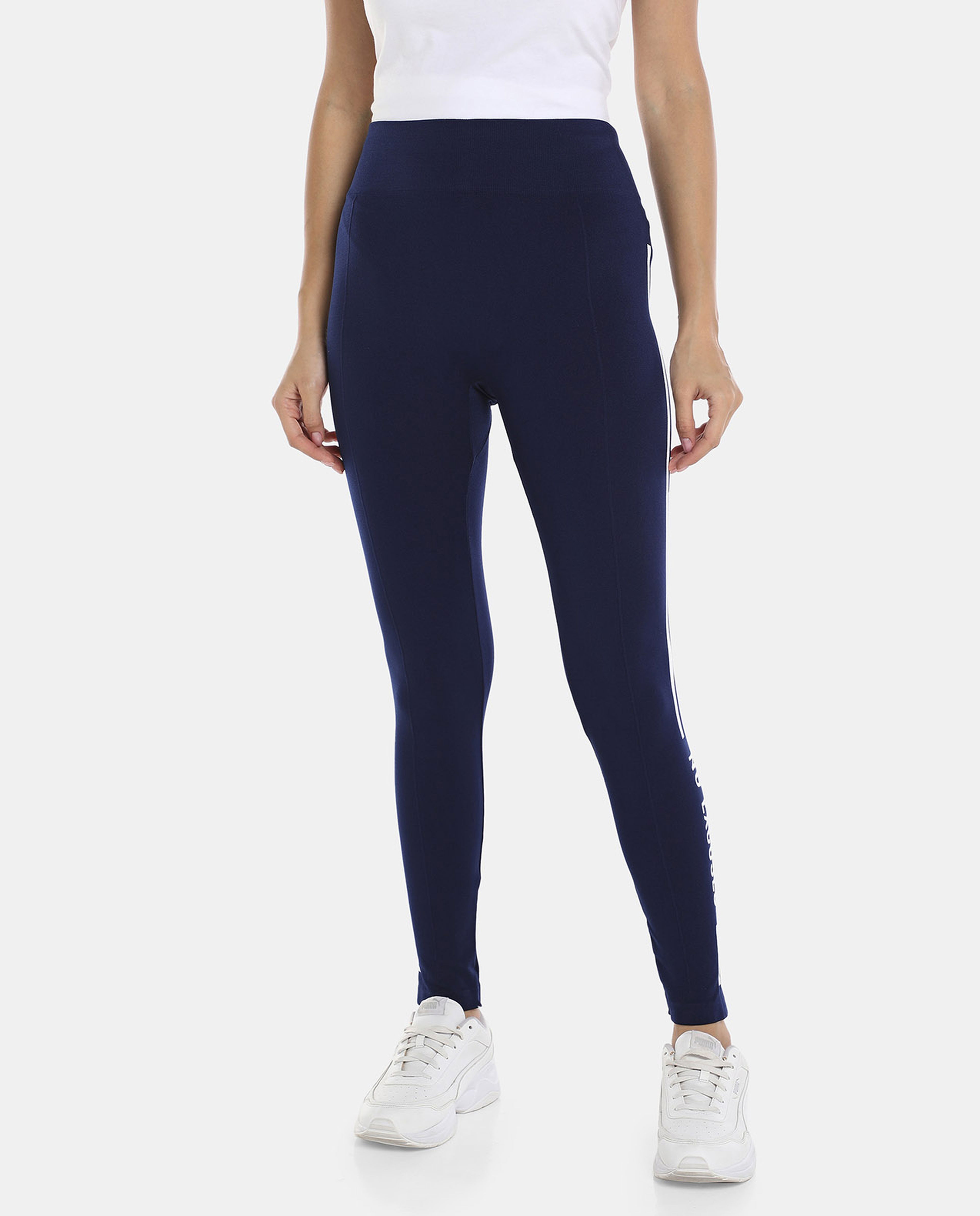 R&B Blue Casual Typograpghy Printed Leggings