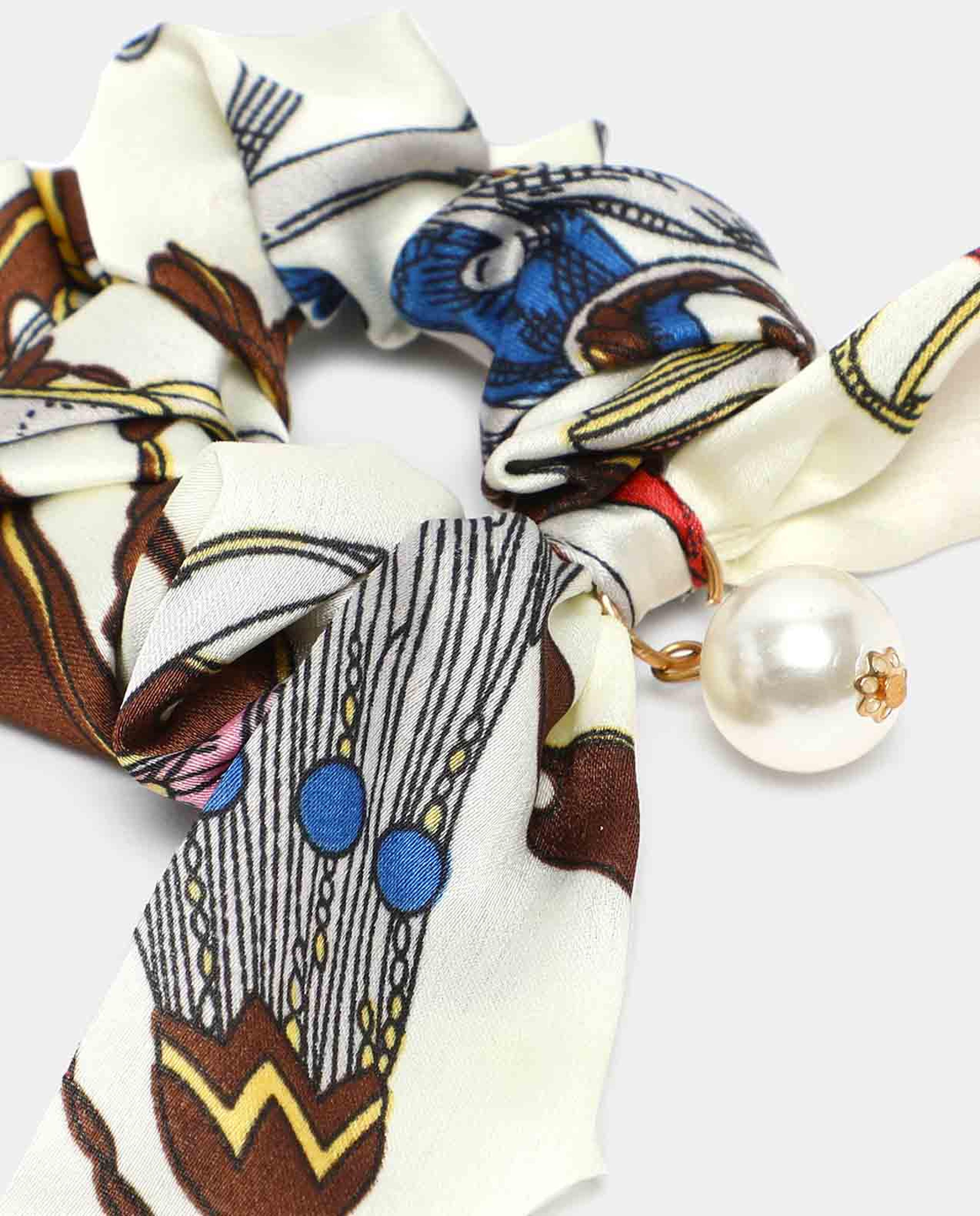 R&B Beige All Over Printed Ponytail Hair Holder