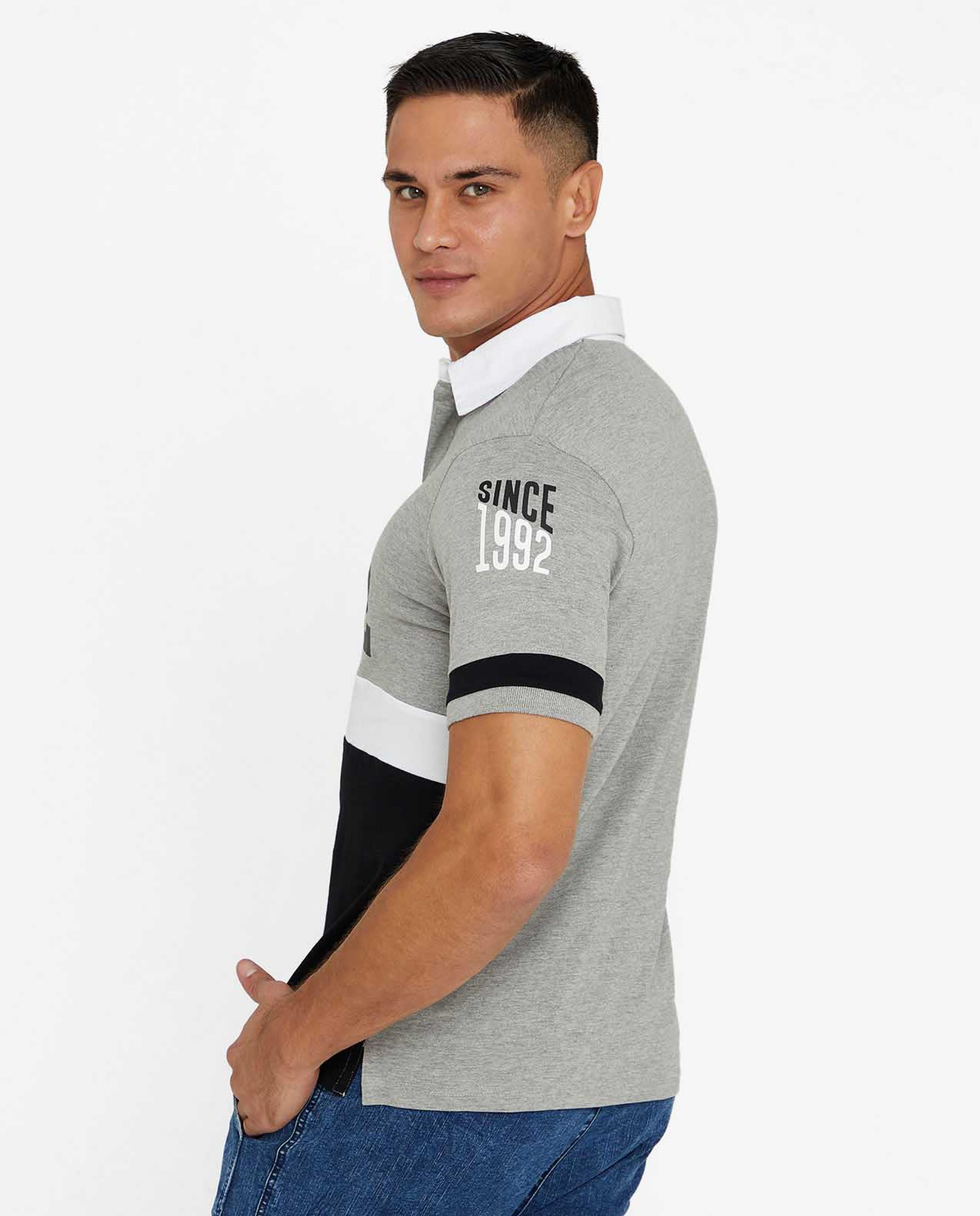 Grey Short Sleeve Polo Tee For Men