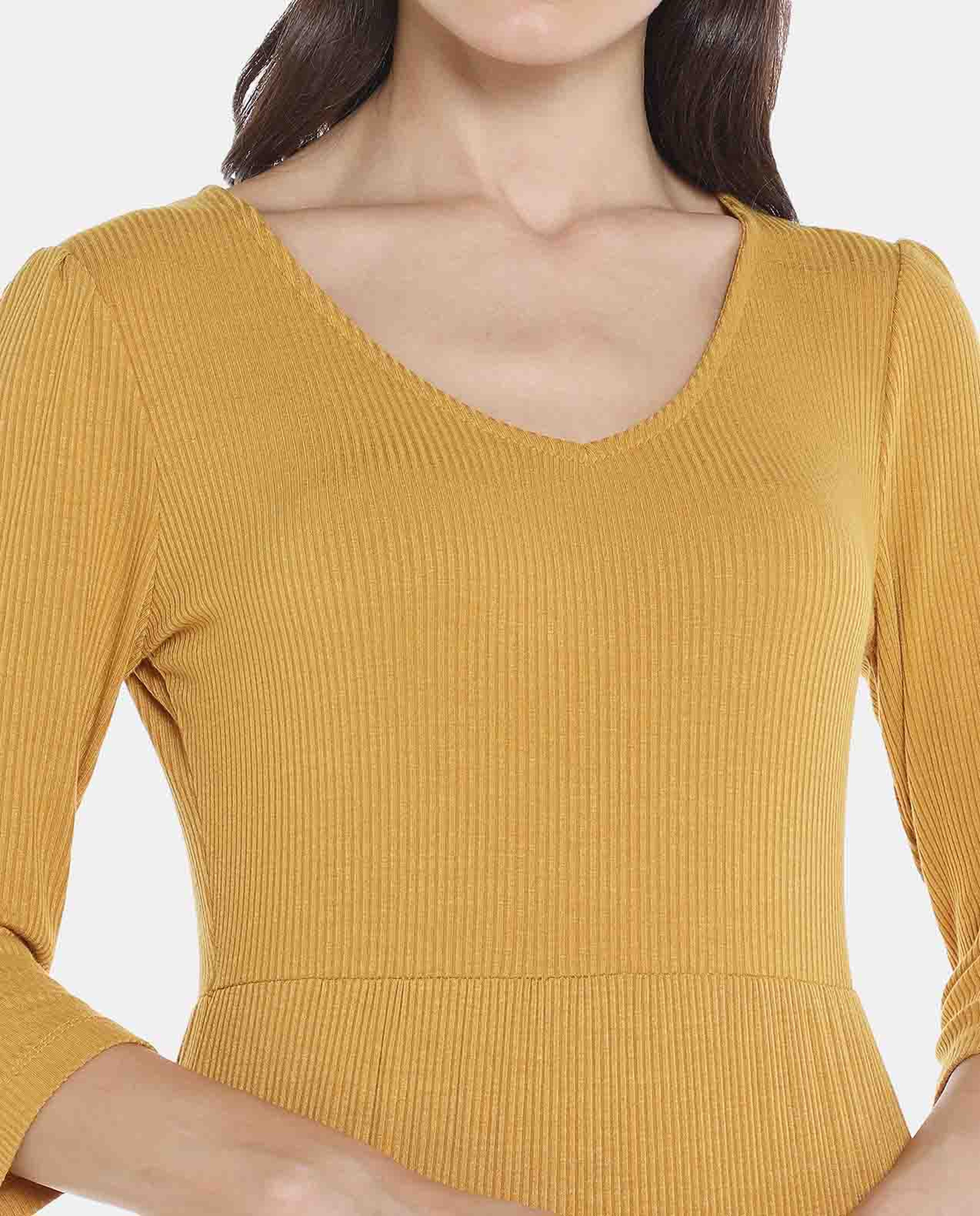 Yellow Solid Tiered Midi Dress
