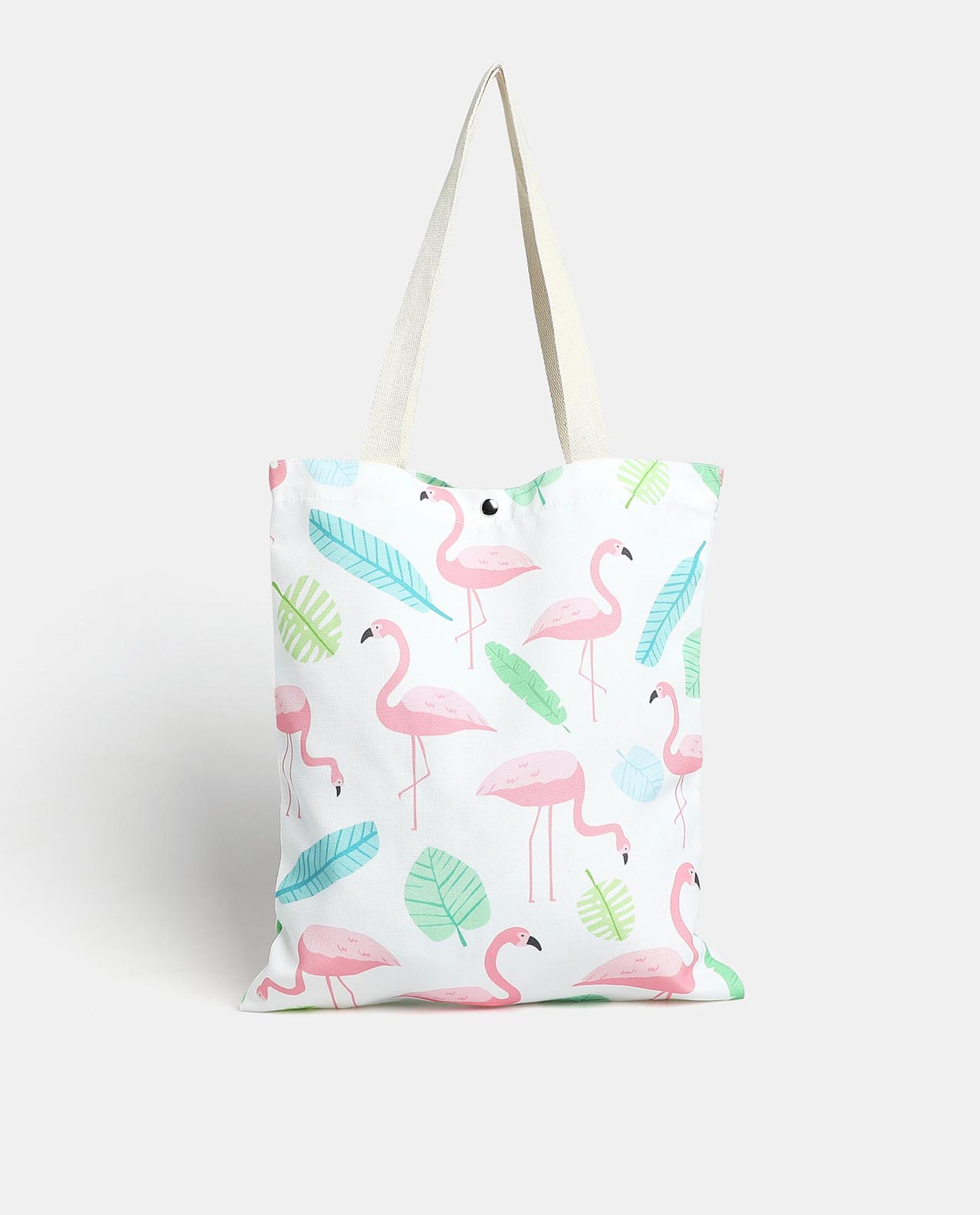 R&B White Printed Shoulder Canvas Bag