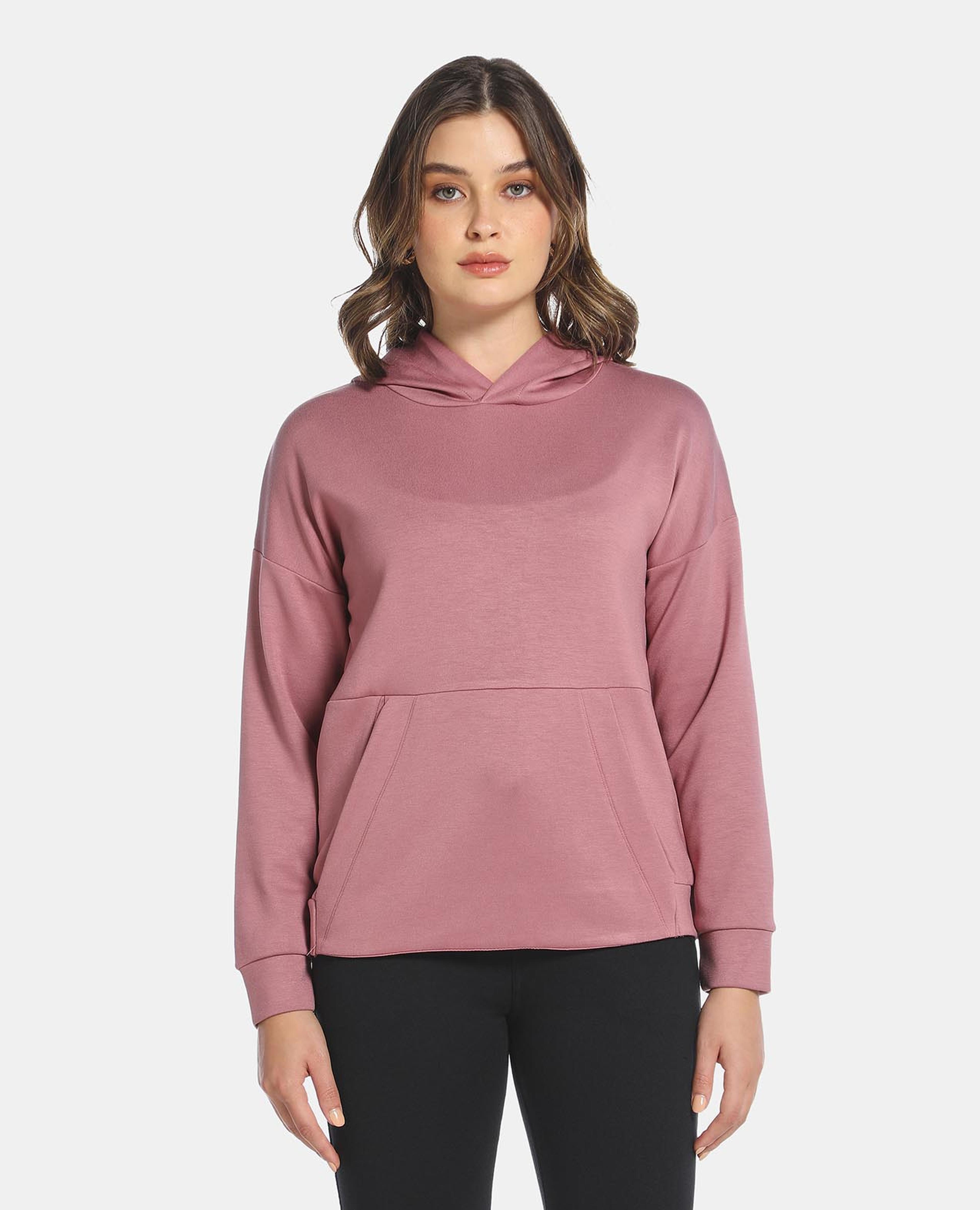 R&B Pink Basic Solid Hooded Active Sweatshirt