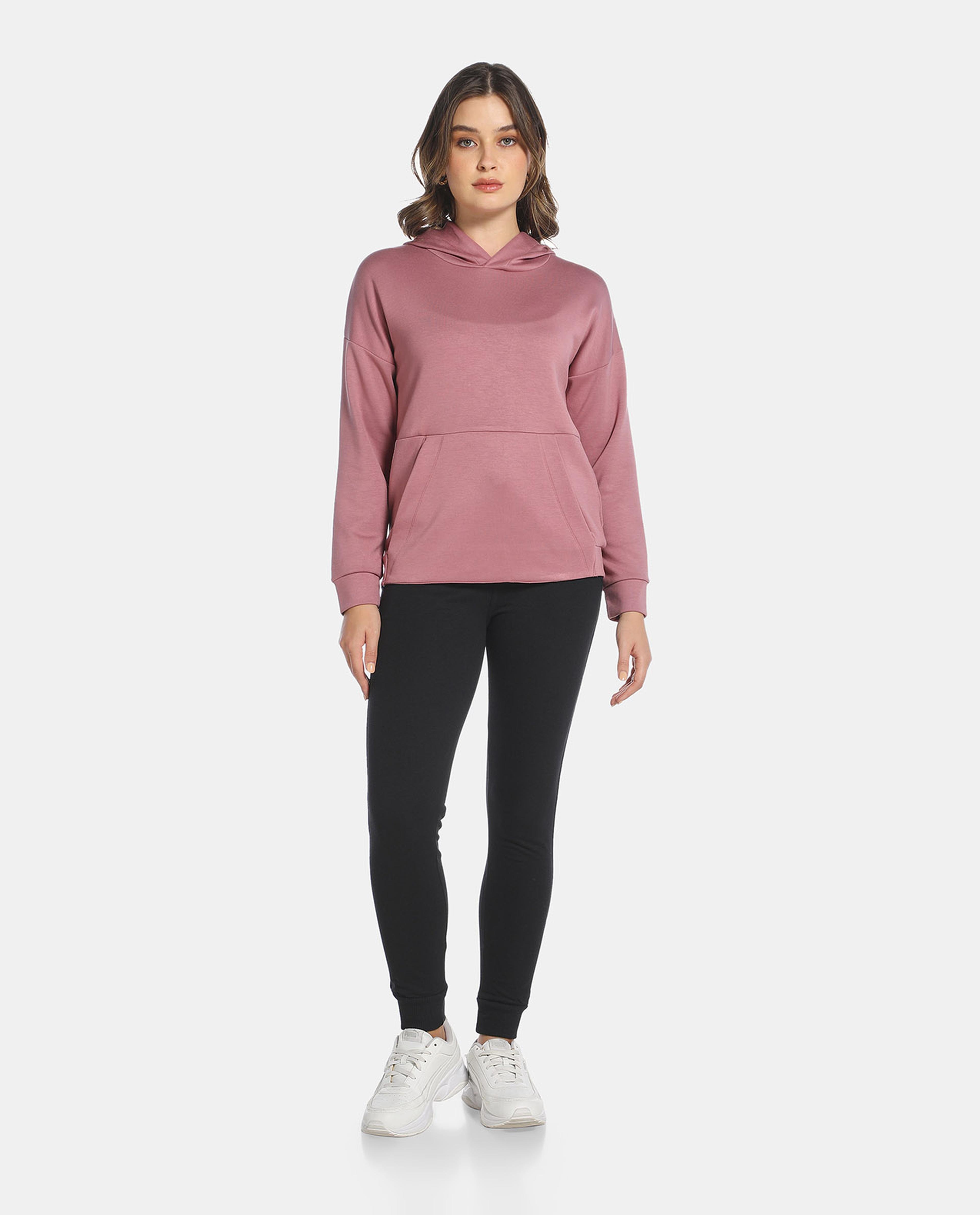 R&B Pink Basic Solid Hooded Active Sweatshirt