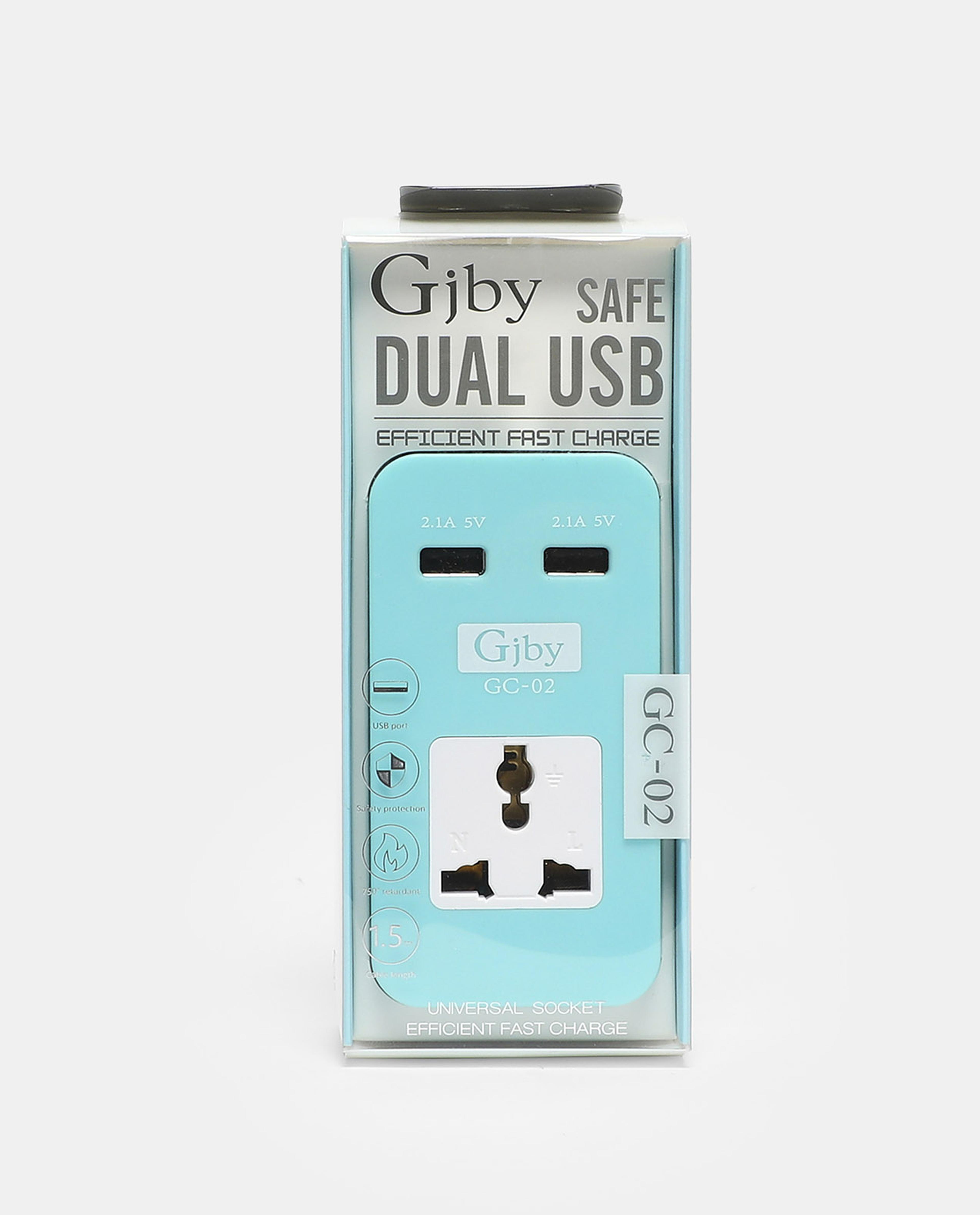 R&B Blue 3 Pin Multi-Colored Plug With 2 Usb Charger Socket