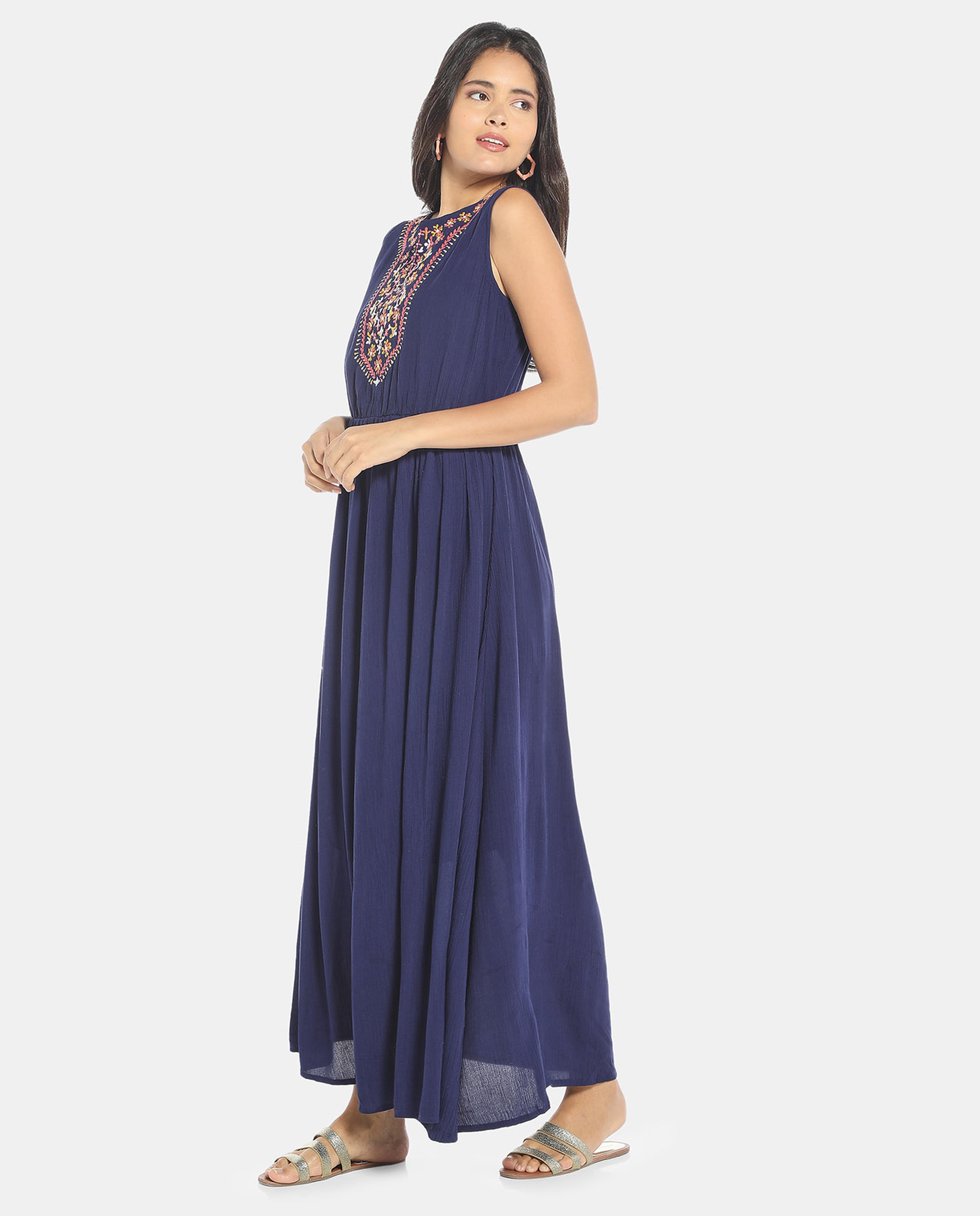 Blue Pleated Maxi Dress