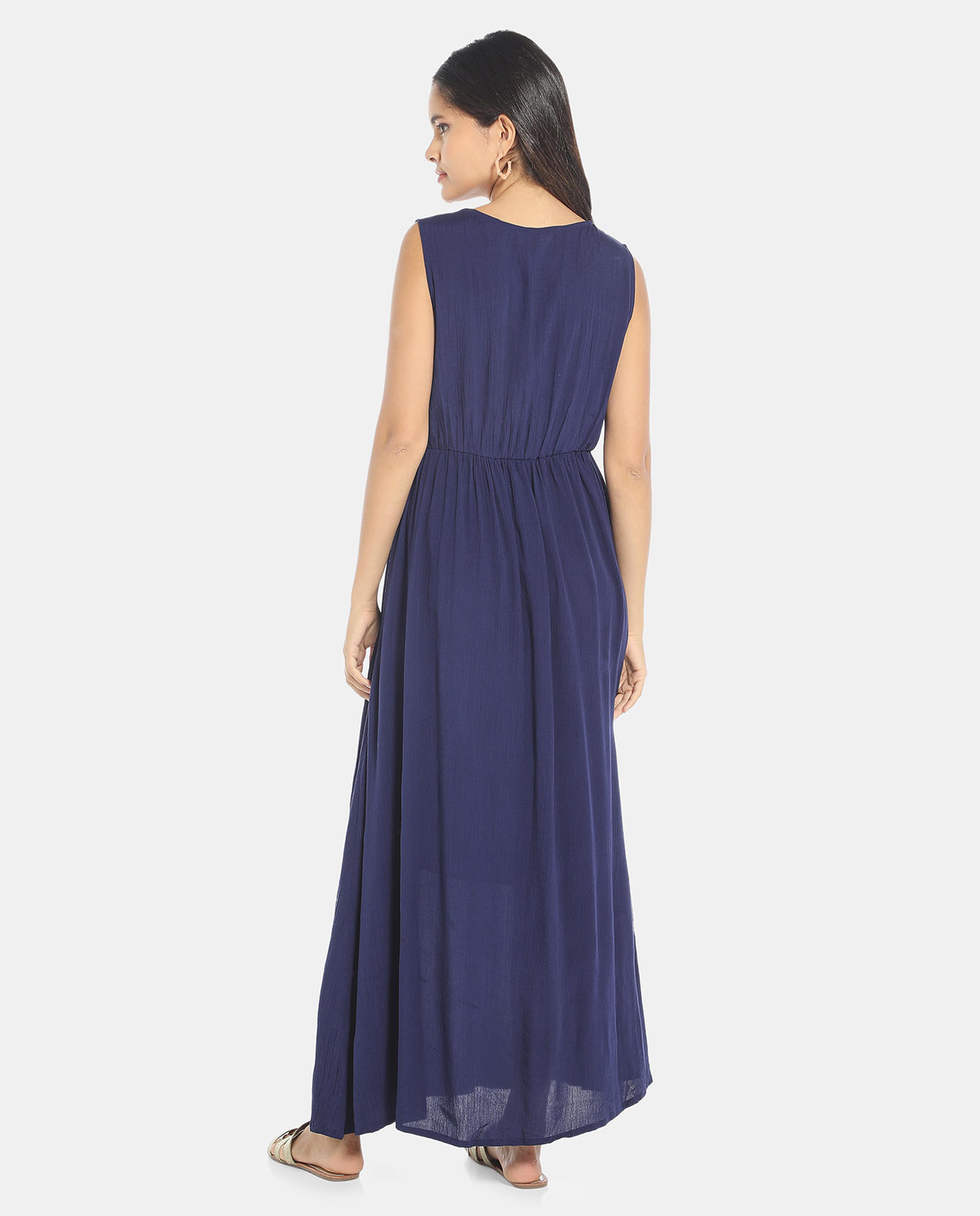 Blue Pleated Maxi Dress