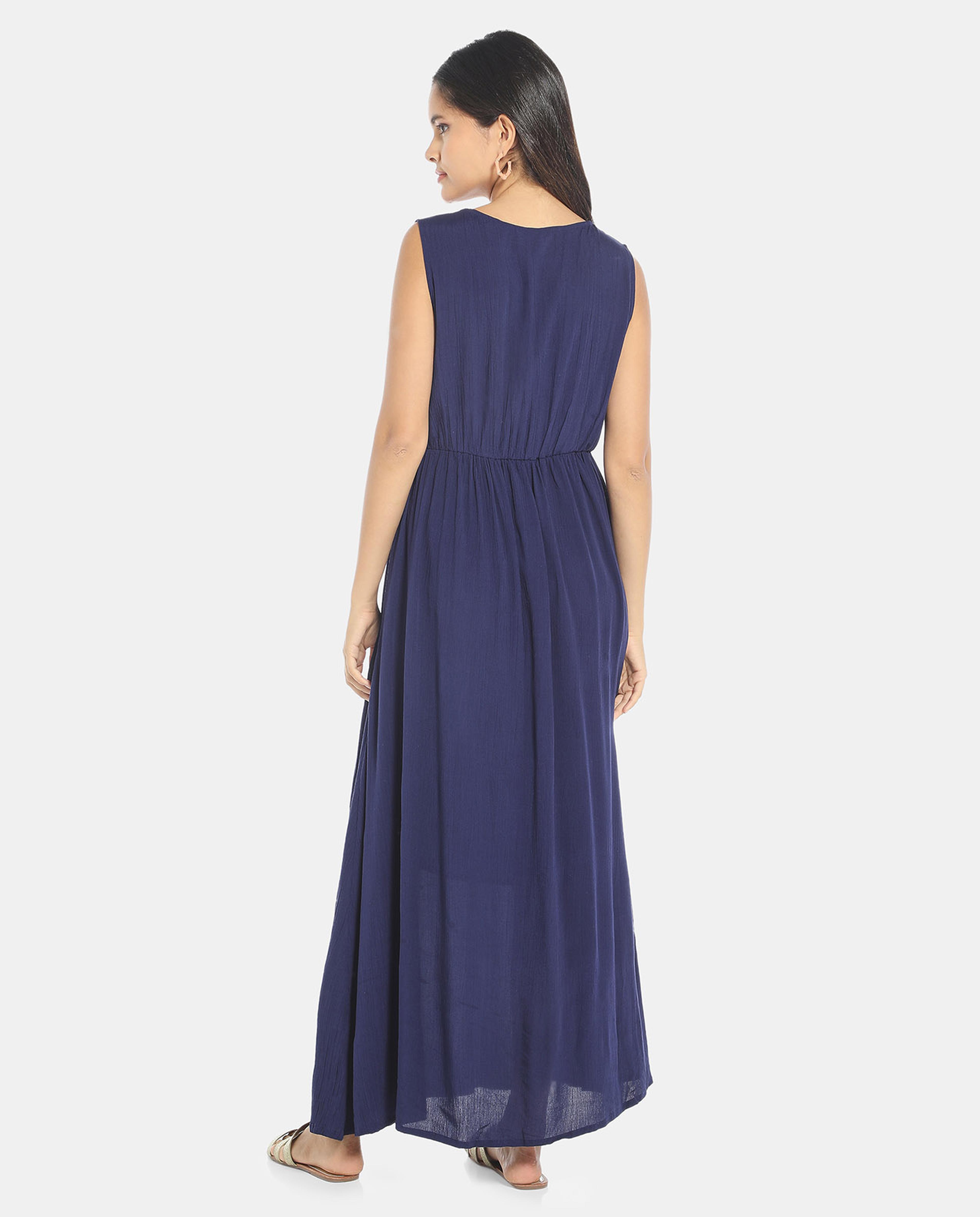 Blue Pleated Maxi Dress