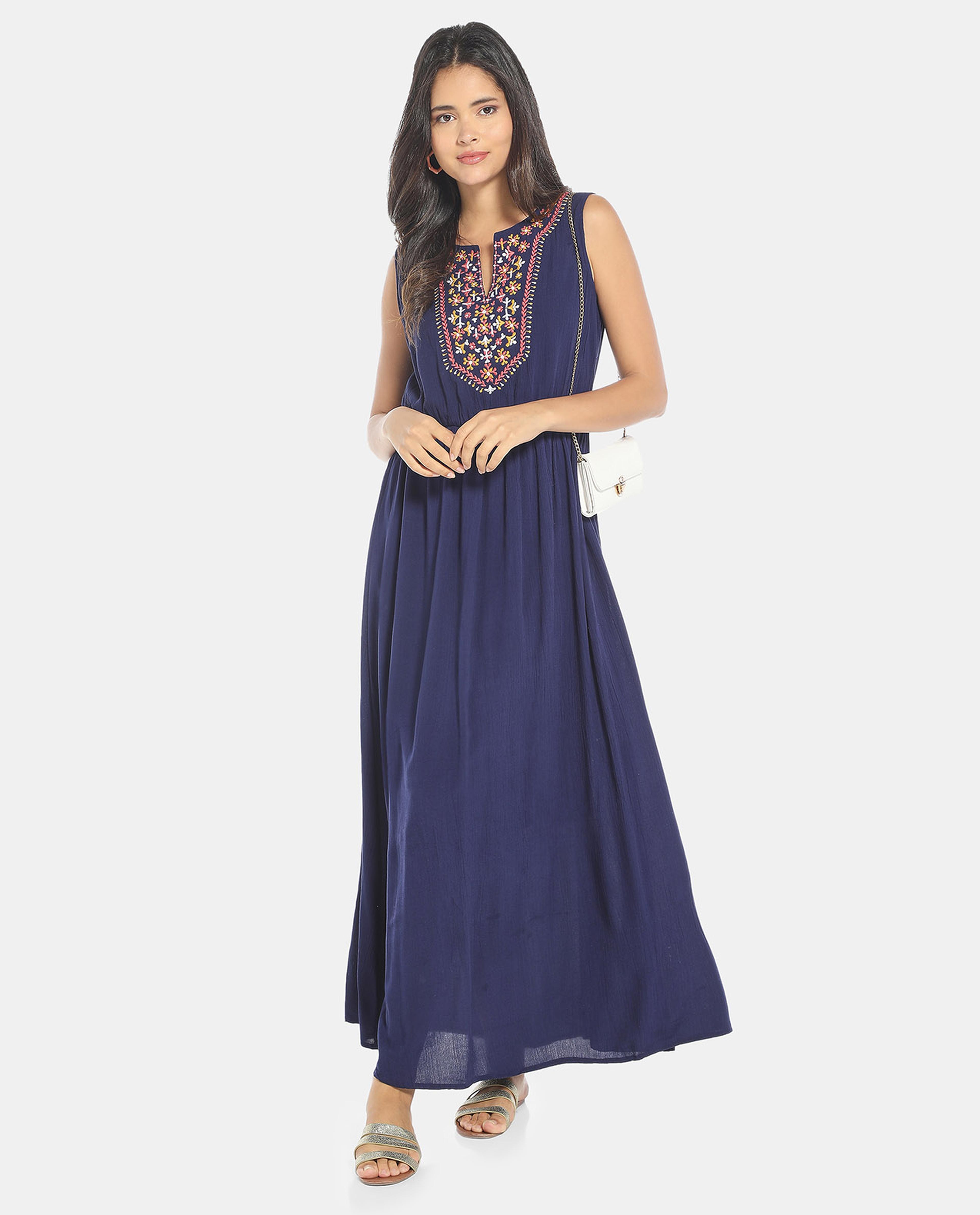 Blue Pleated Maxi Dress