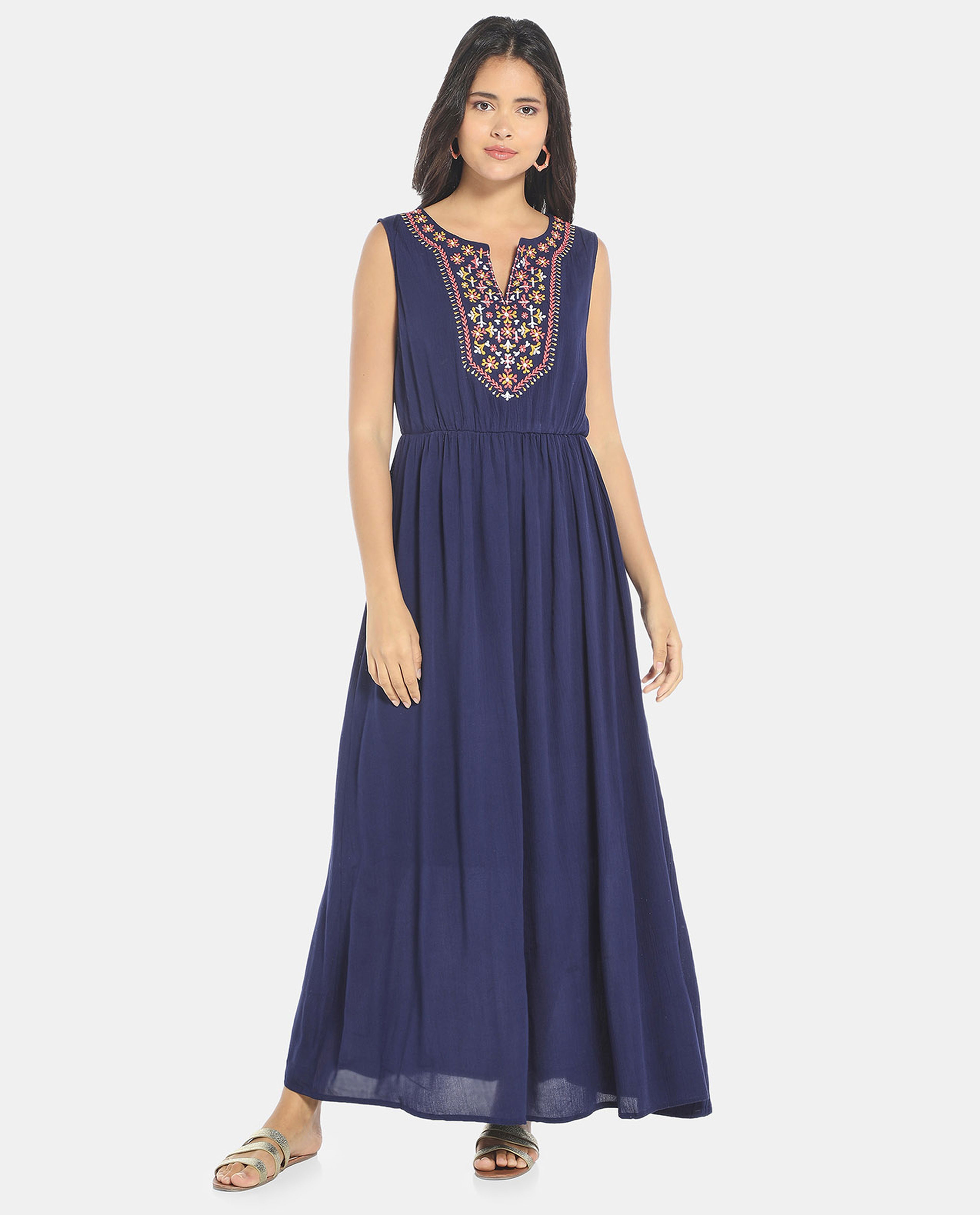 Blue Pleated Maxi Dress