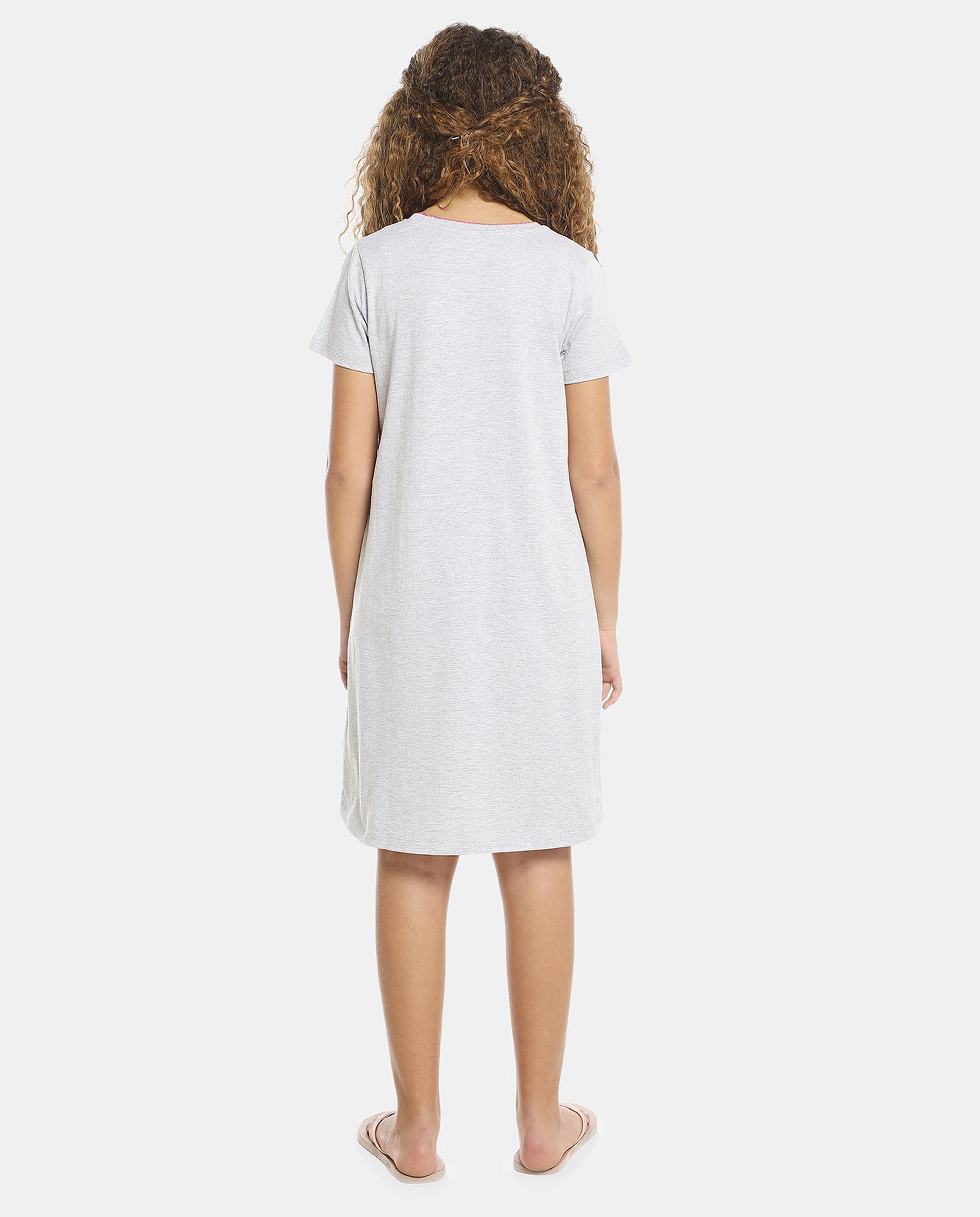Grey Printed Ankle Length Night Dress