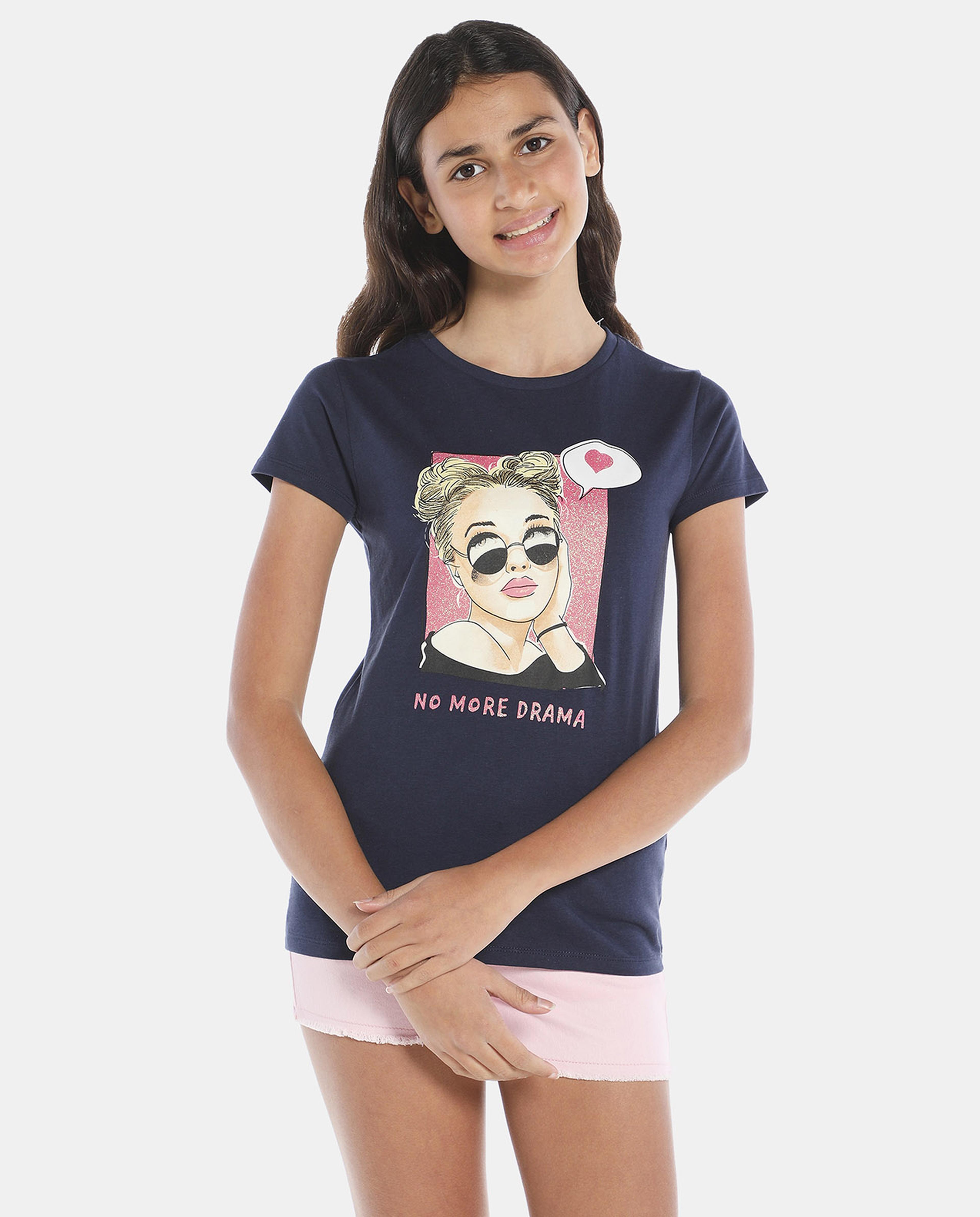 Blue Printed Regular Fit T-Shirt