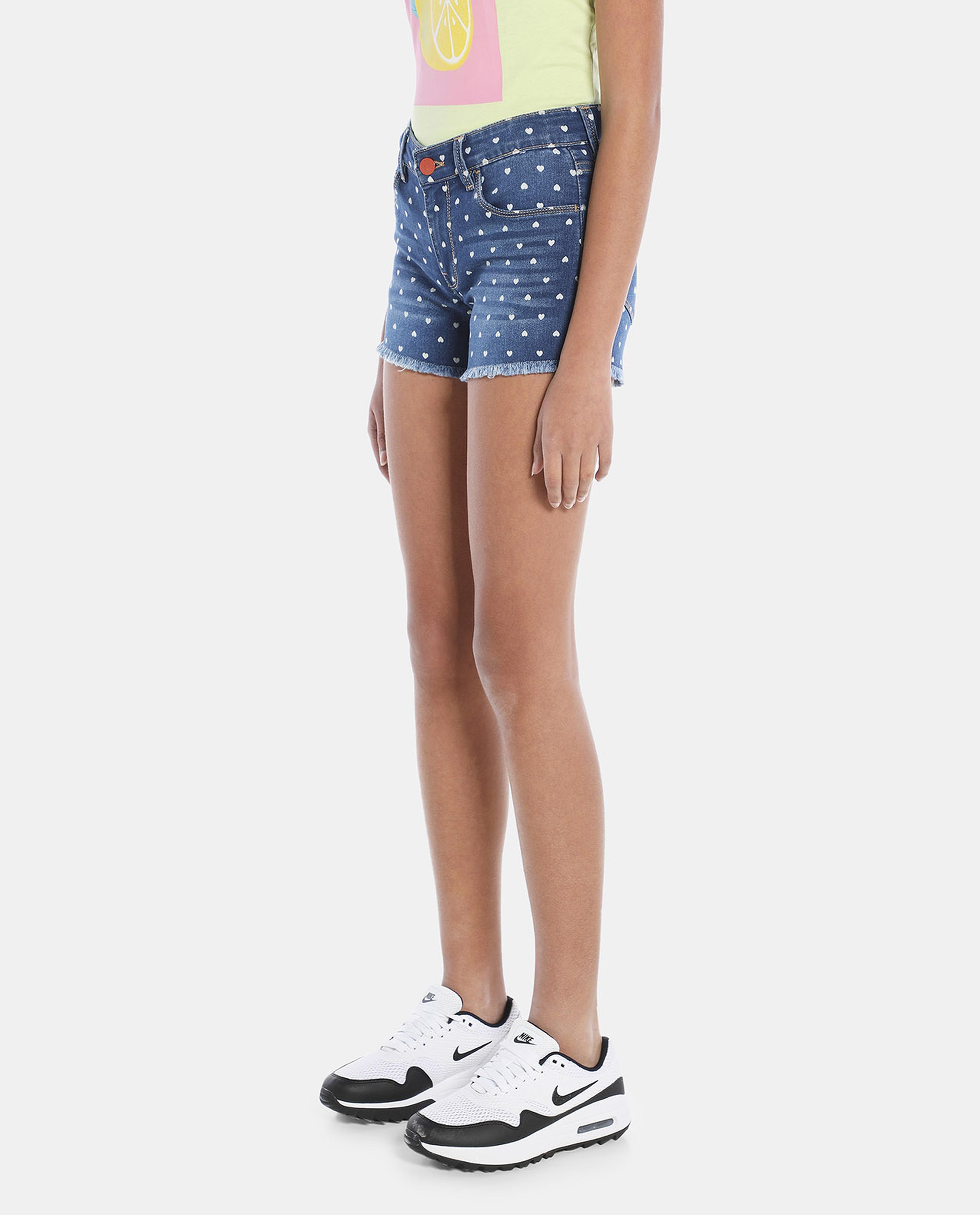 Blue All Over Printed Denim Shorts