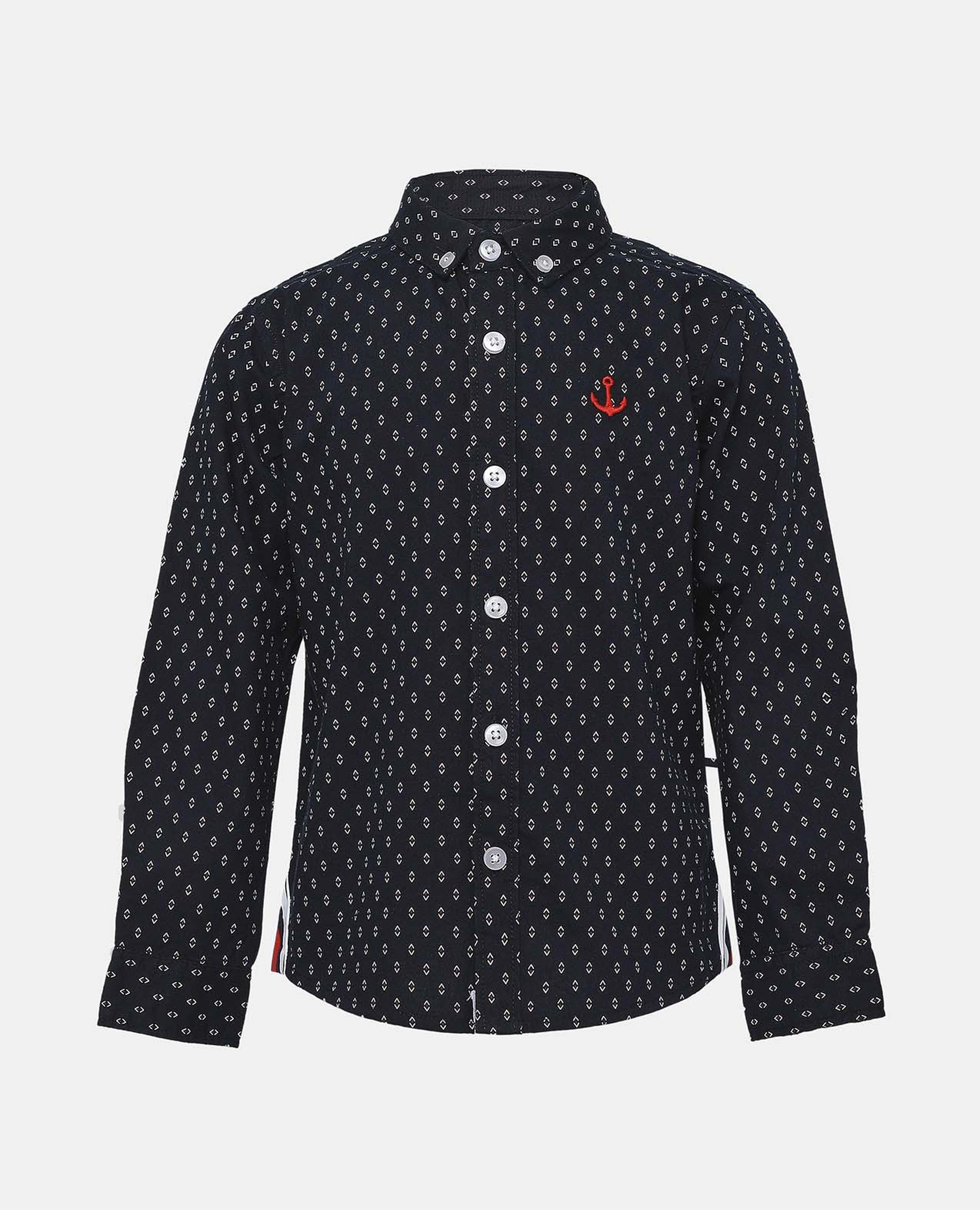 Polka Dot Shirt with Stand Collar Long Sleeve