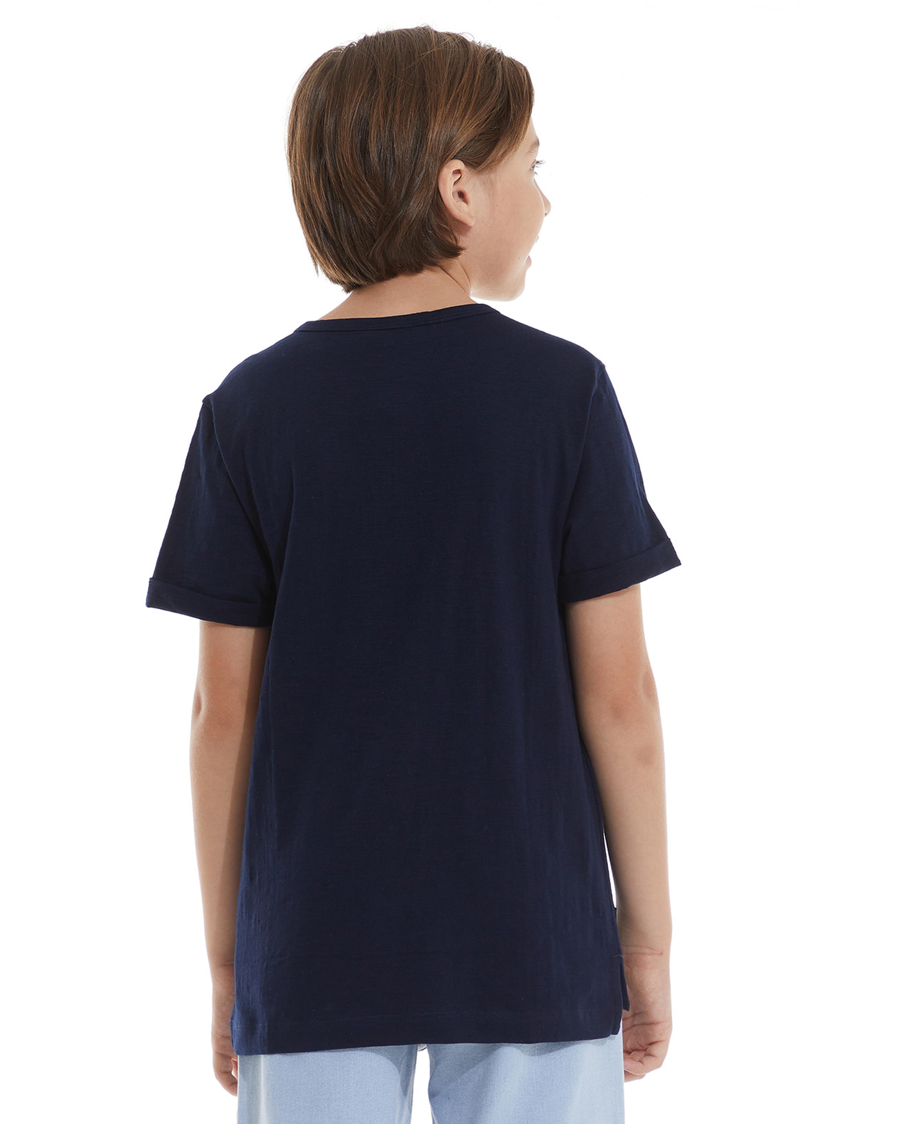 Solid T-Shirt with Henley Neck and Short Sleeves
