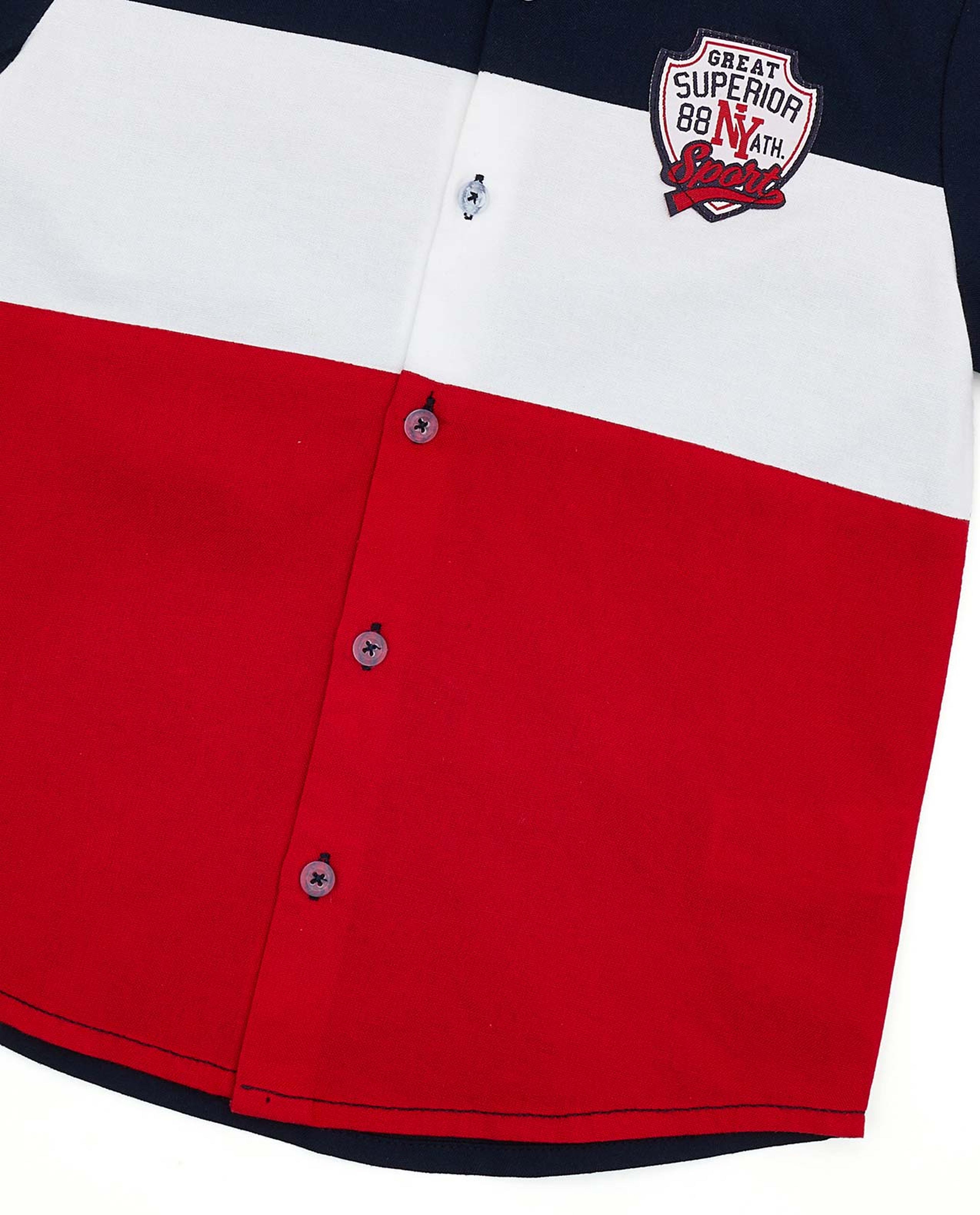 Color Block T-Shirt with Polo Collar and Short Sleeves