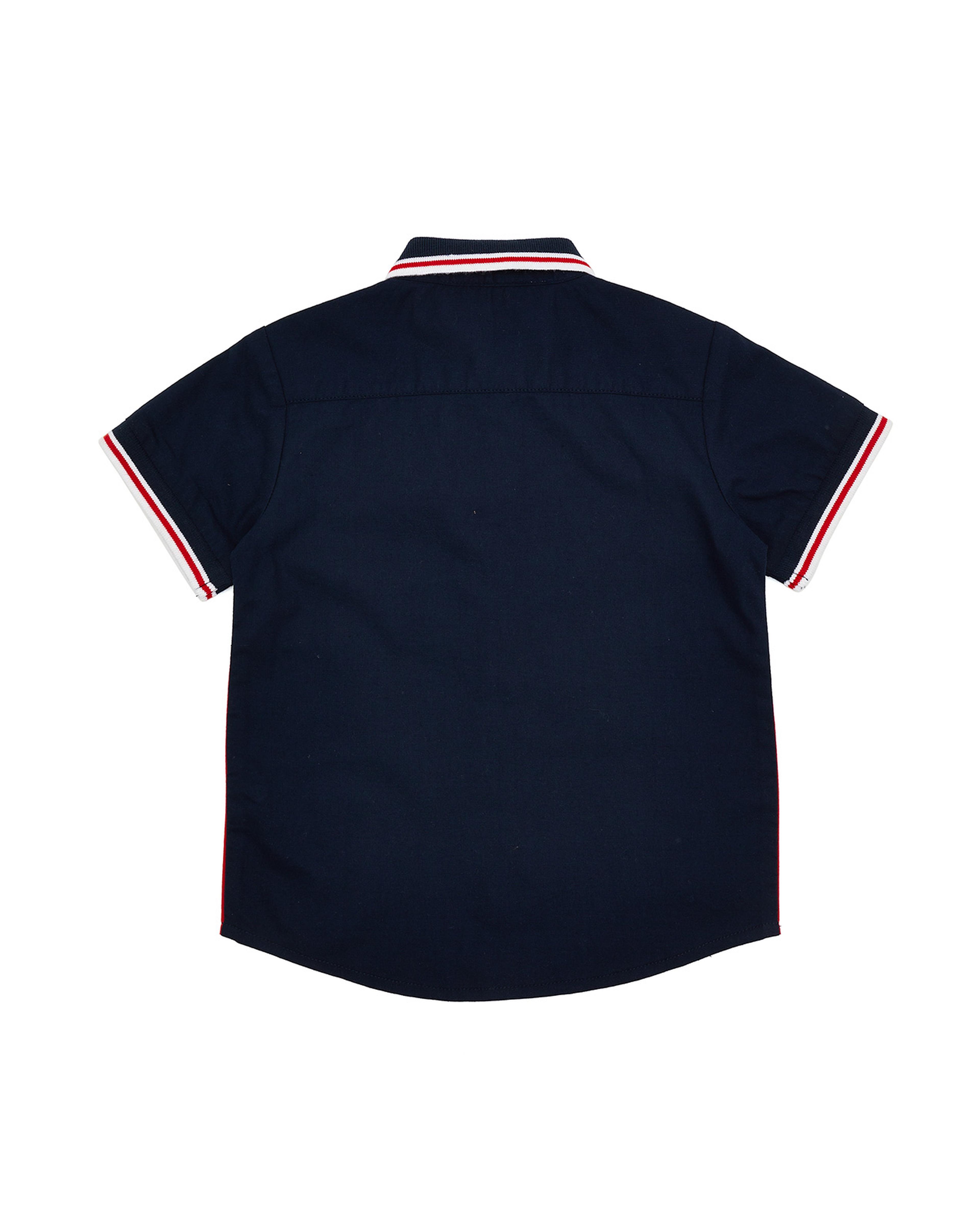 Color Block T-Shirt with Polo Collar and Short Sleeves