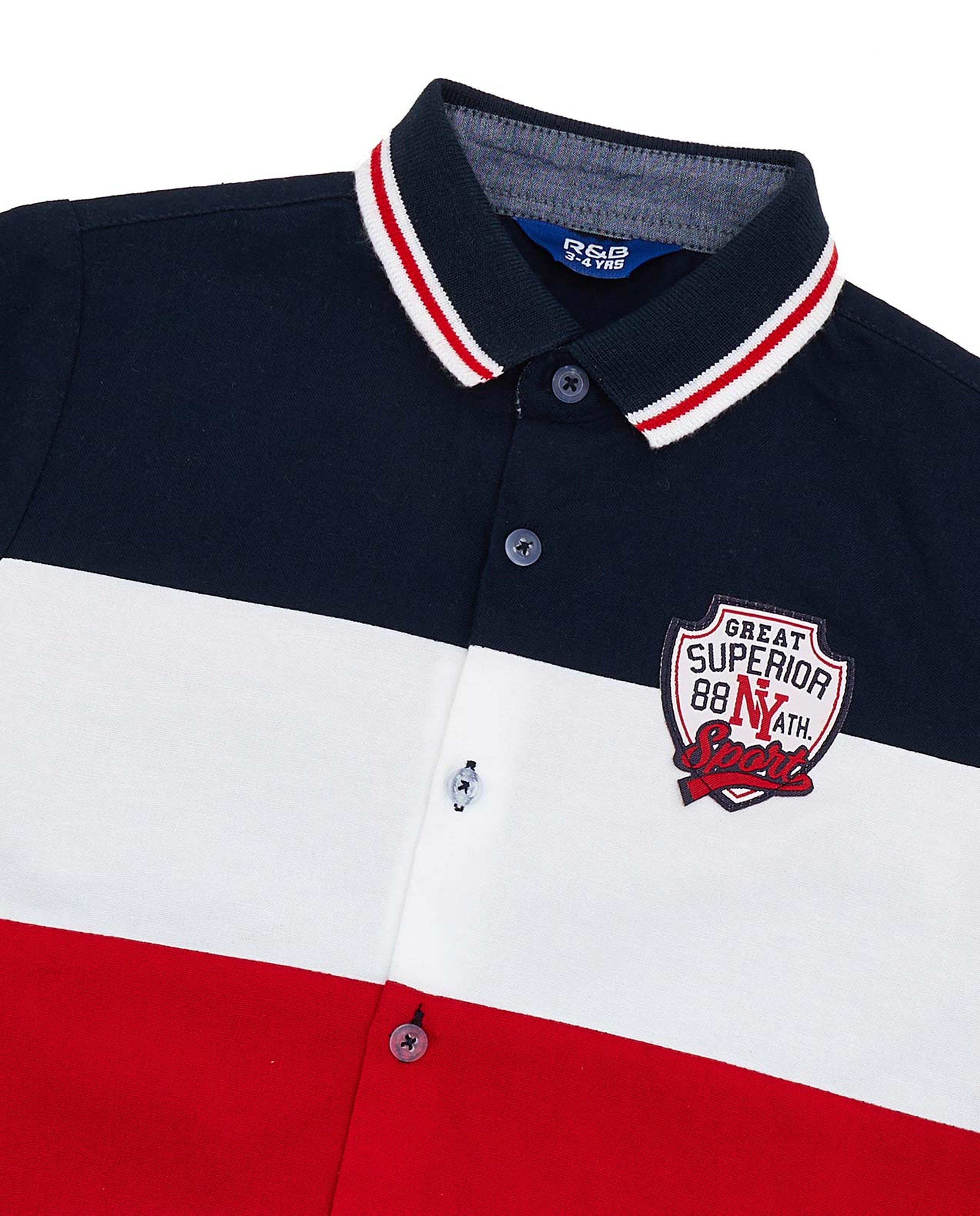 Color Block T-Shirt with Polo Collar and Short Sleeves