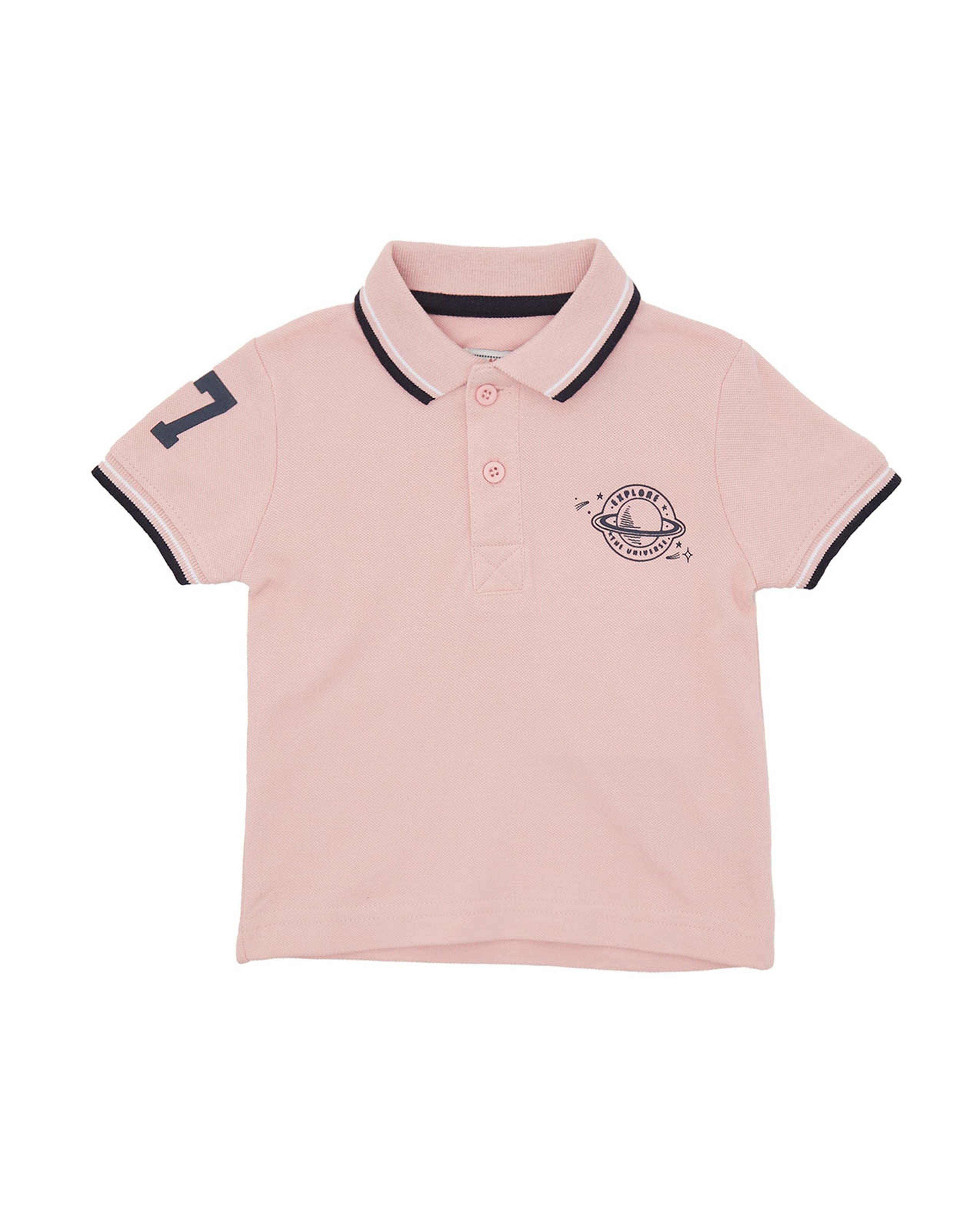 Print Detail T-Shirt with Polo Collar and Short Sleeves
