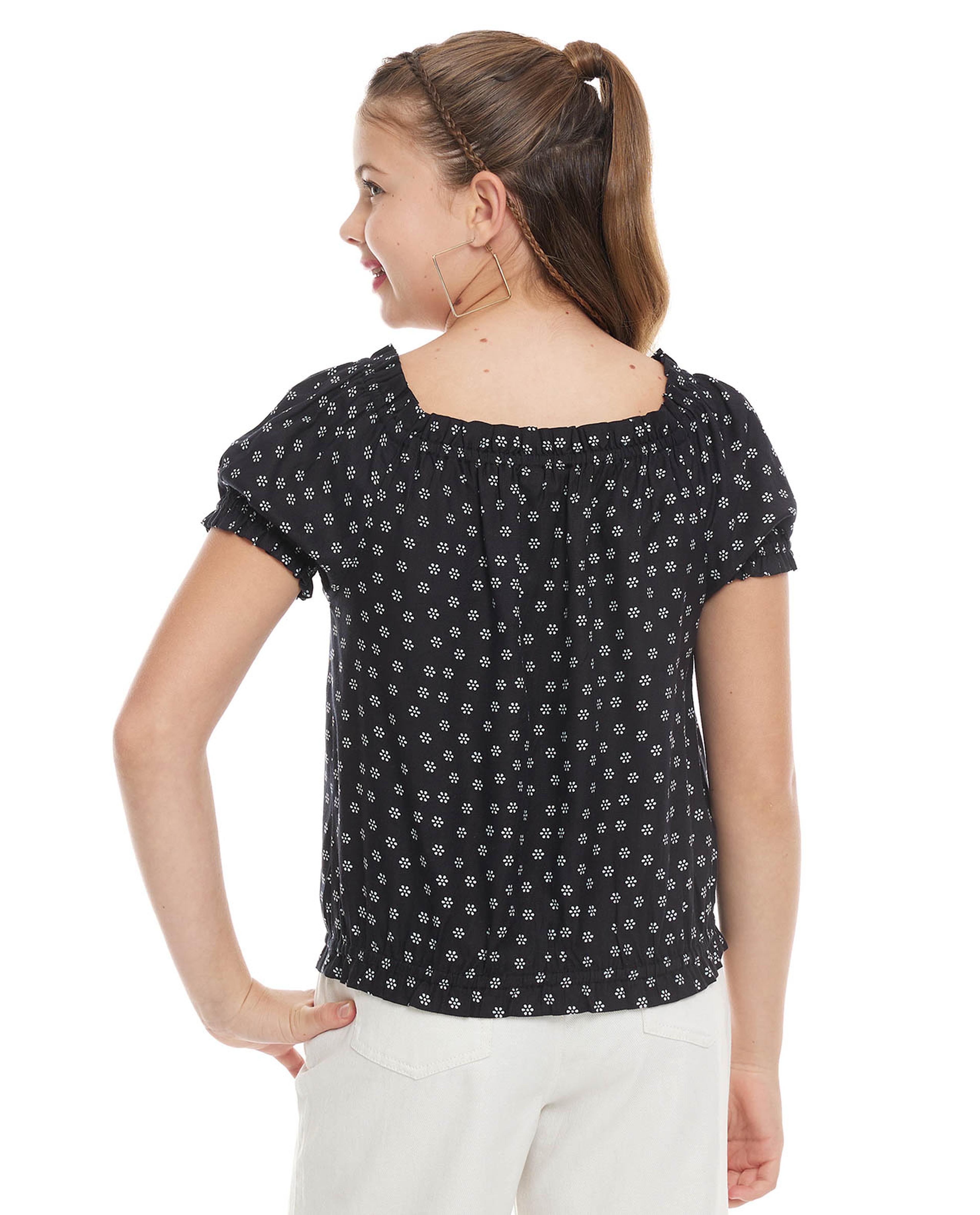 Floral Printed Top with Square Neck and Puff Sleeves