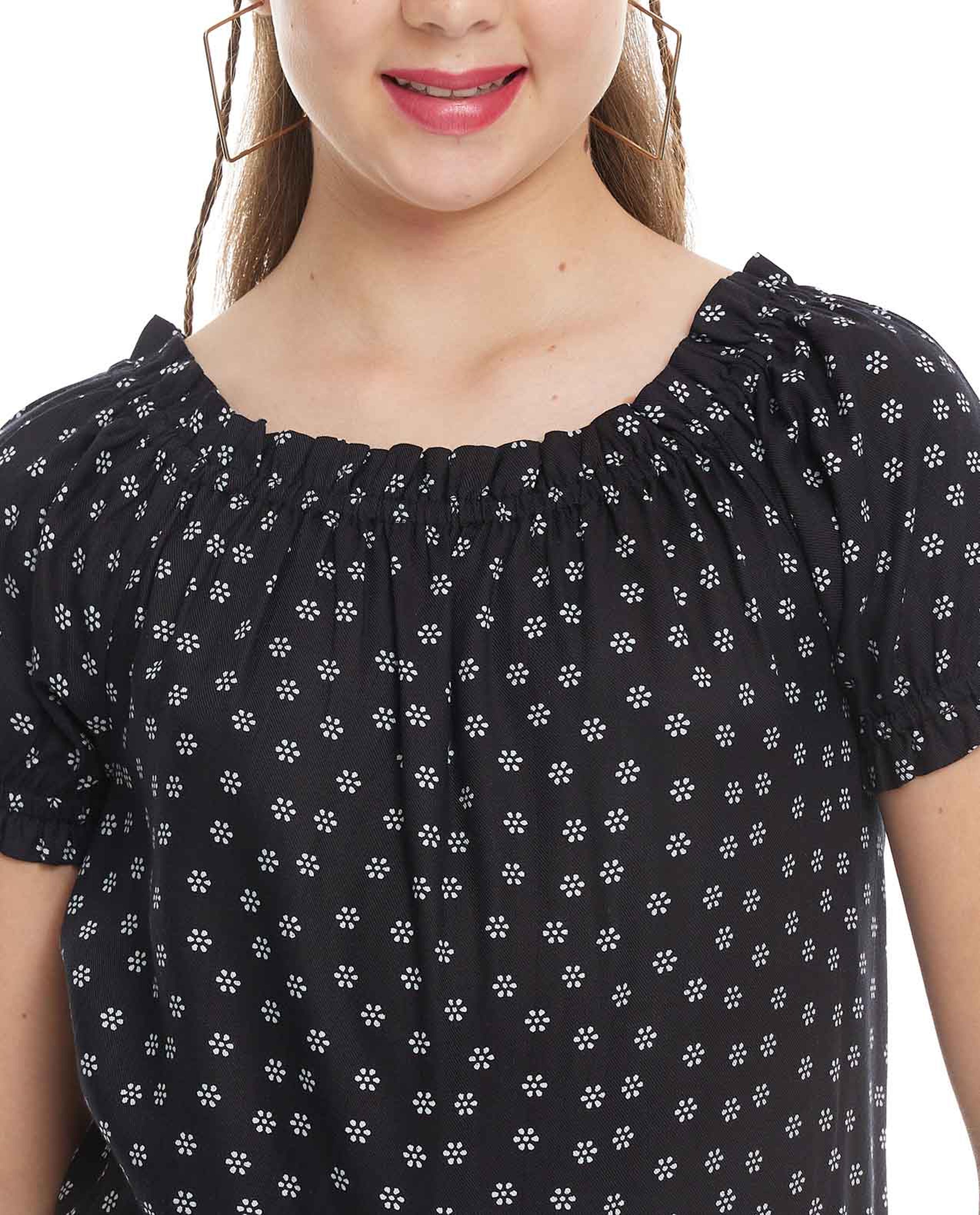 Floral Printed Top with Square Neck and Puff Sleeves