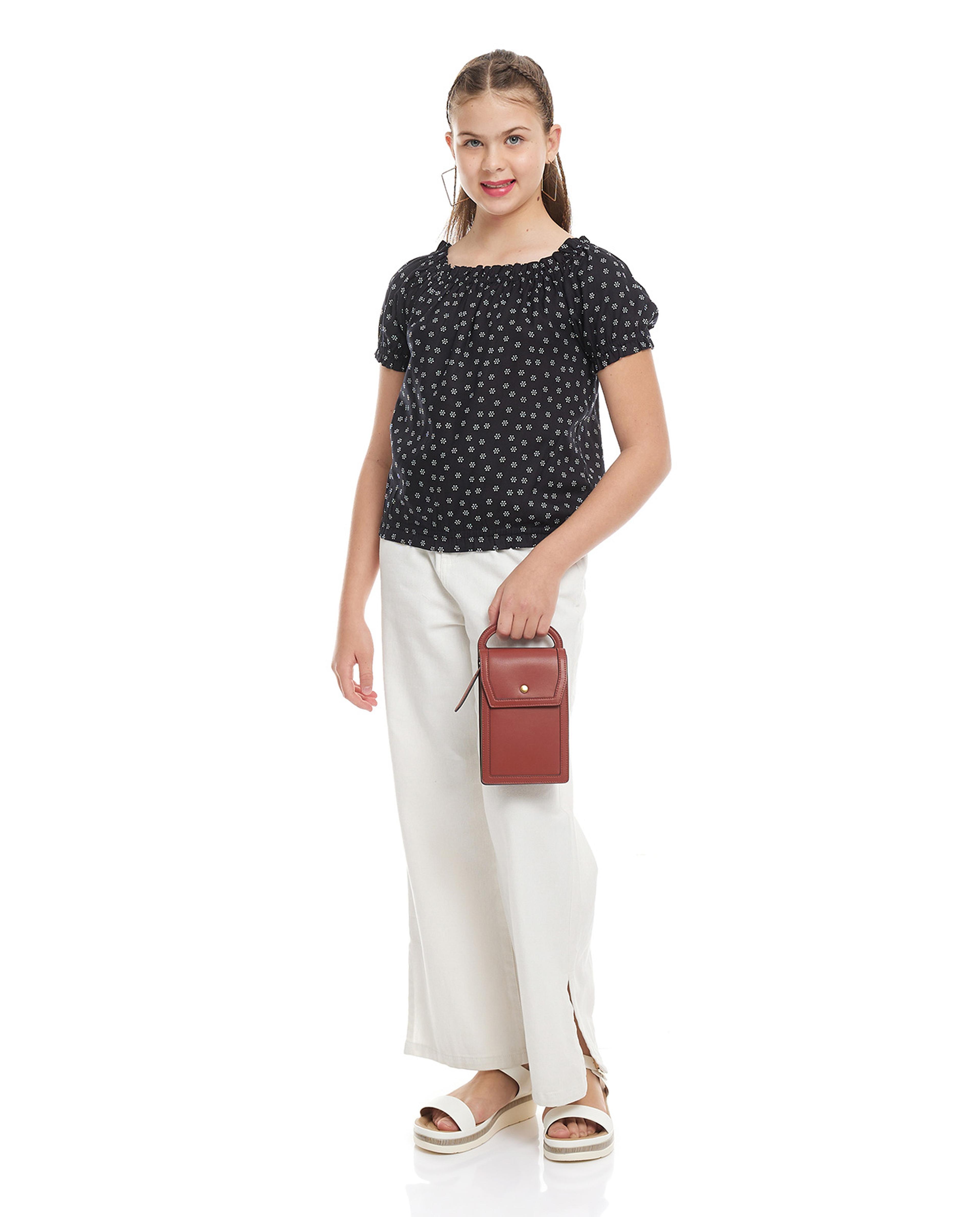 Floral Printed Top with Square Neck and Puff Sleeves