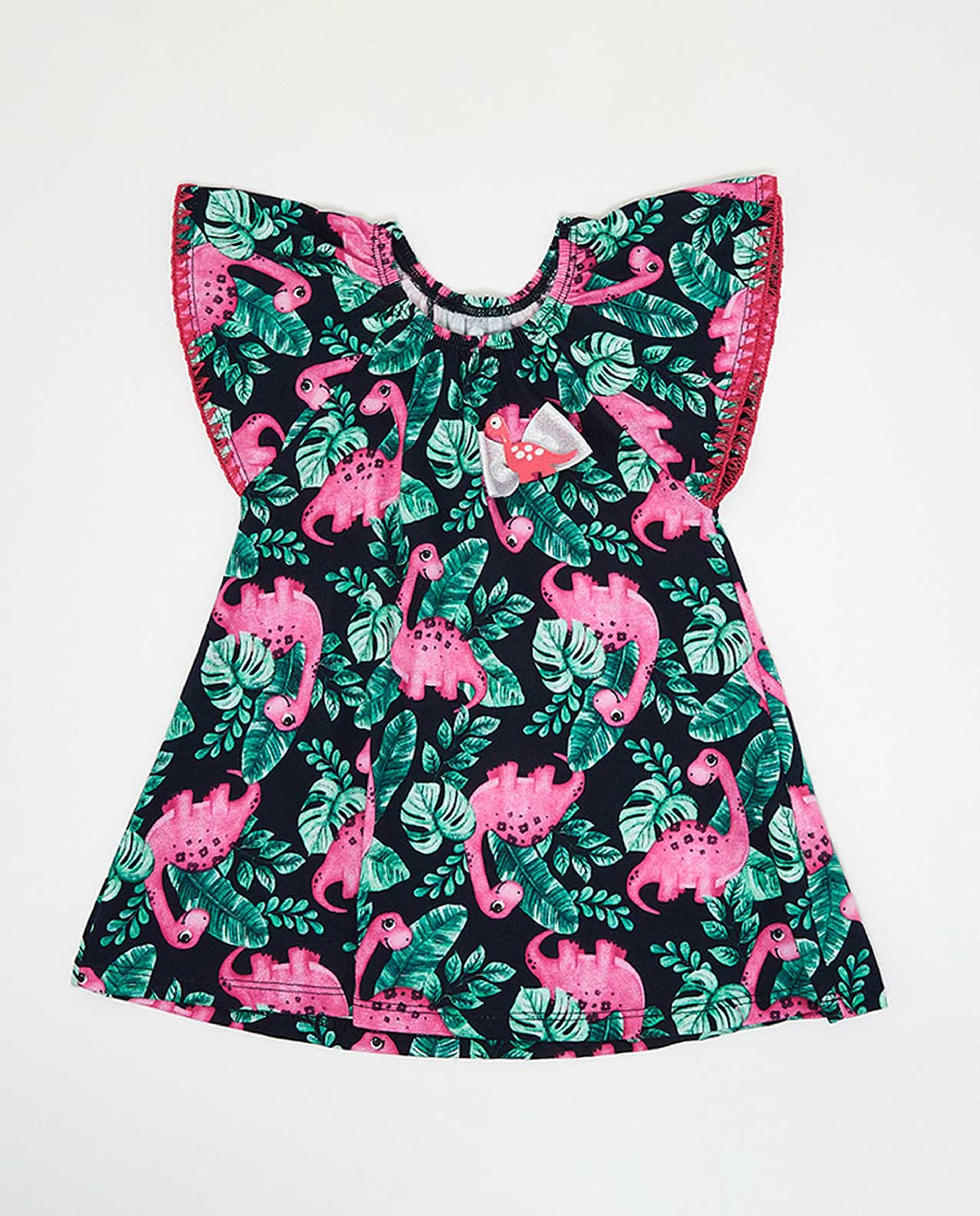 Printed Frill Sleeve Dress
