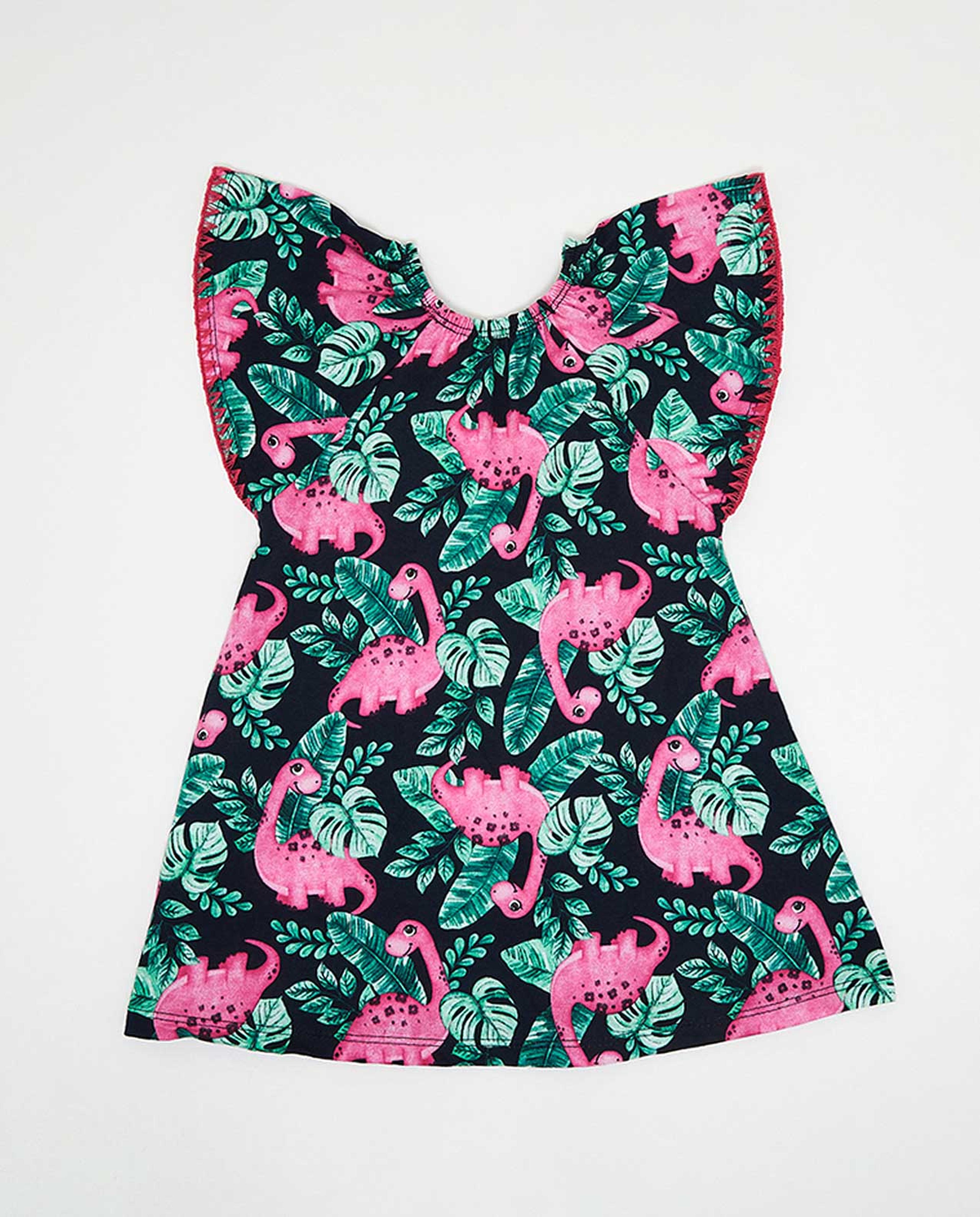 Printed Frill Sleeve Dress
