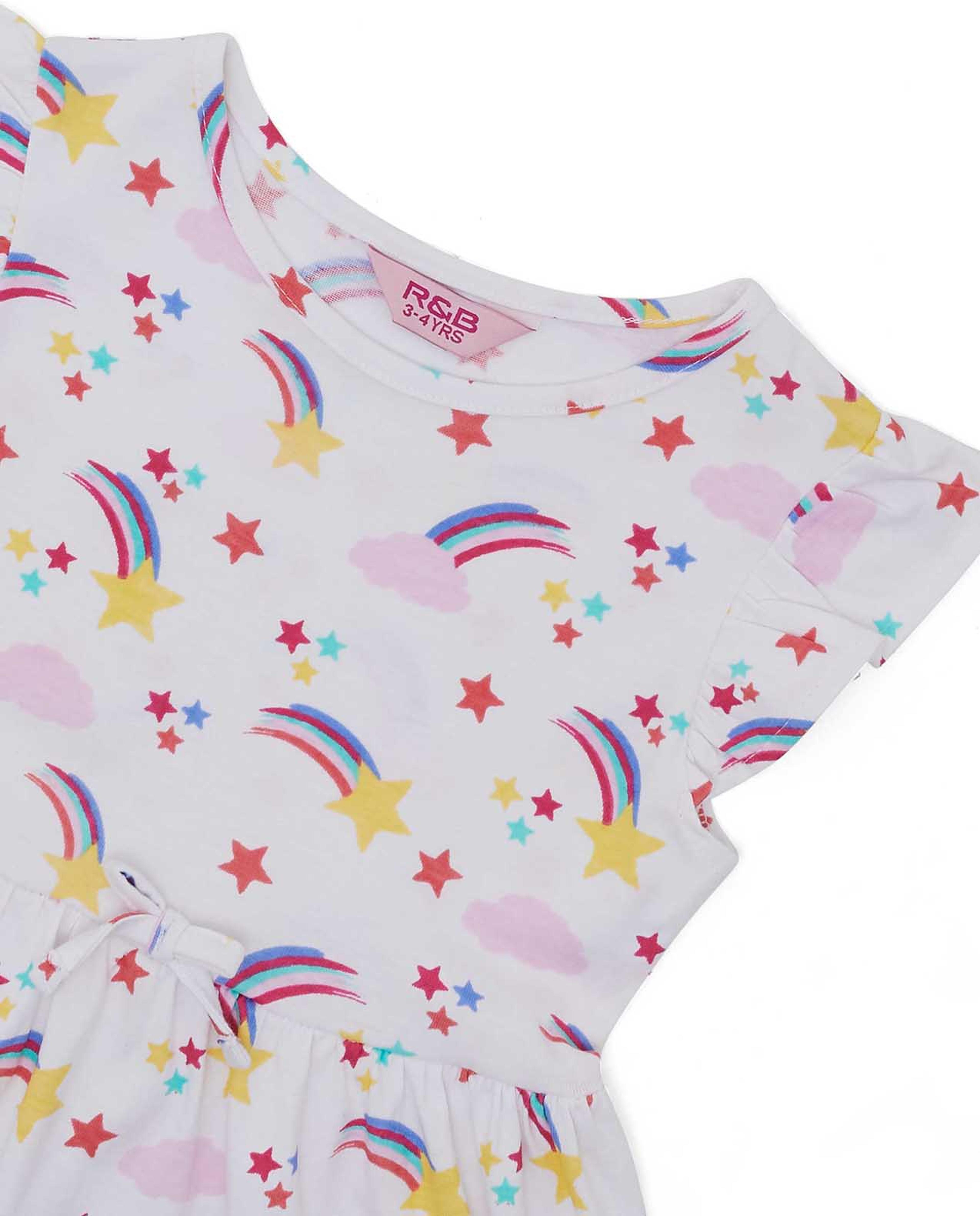 All Over Print Fit and Flare Dress with Cap Sleeves