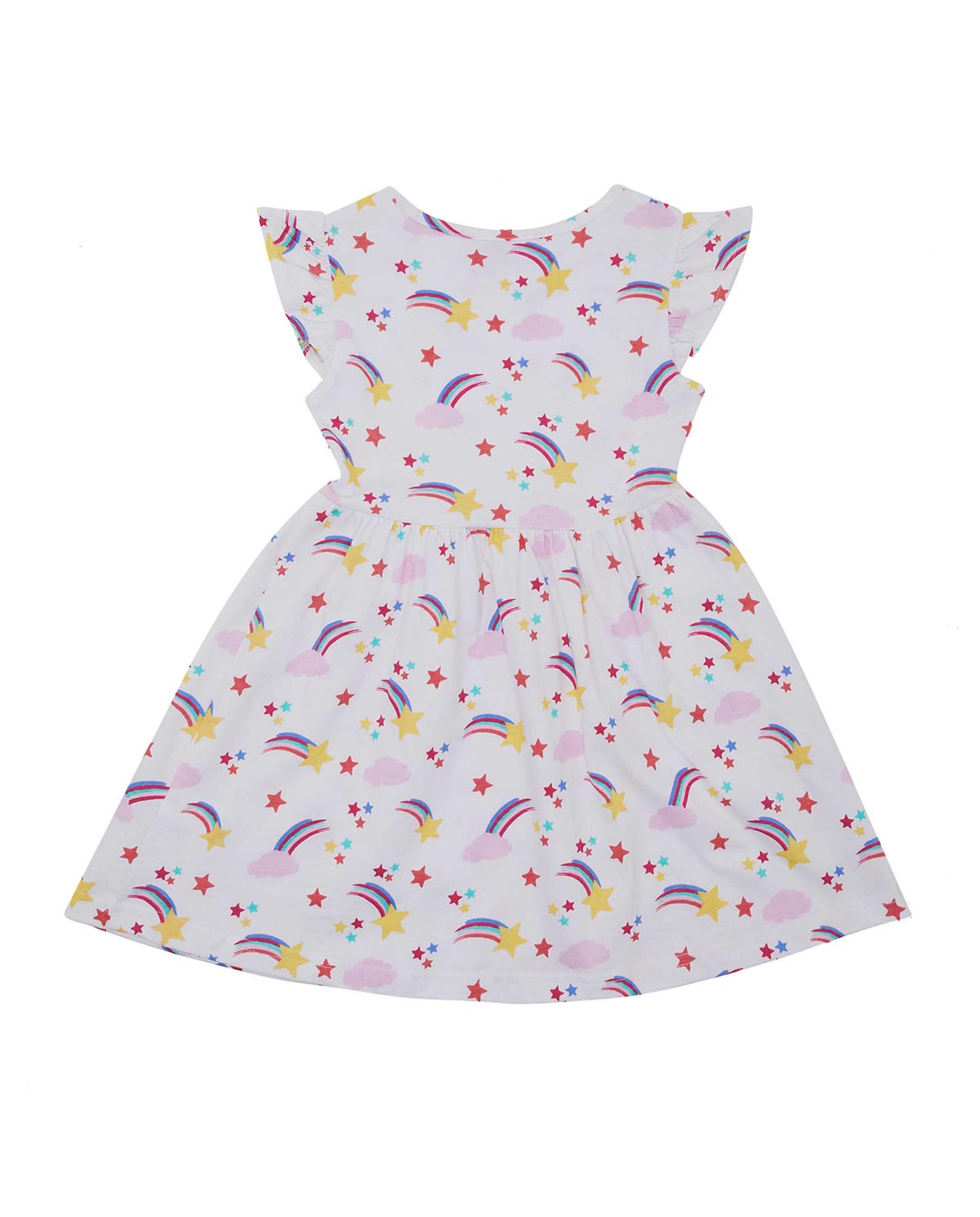 All Over Print Fit and Flare Dress with Cap Sleeves
