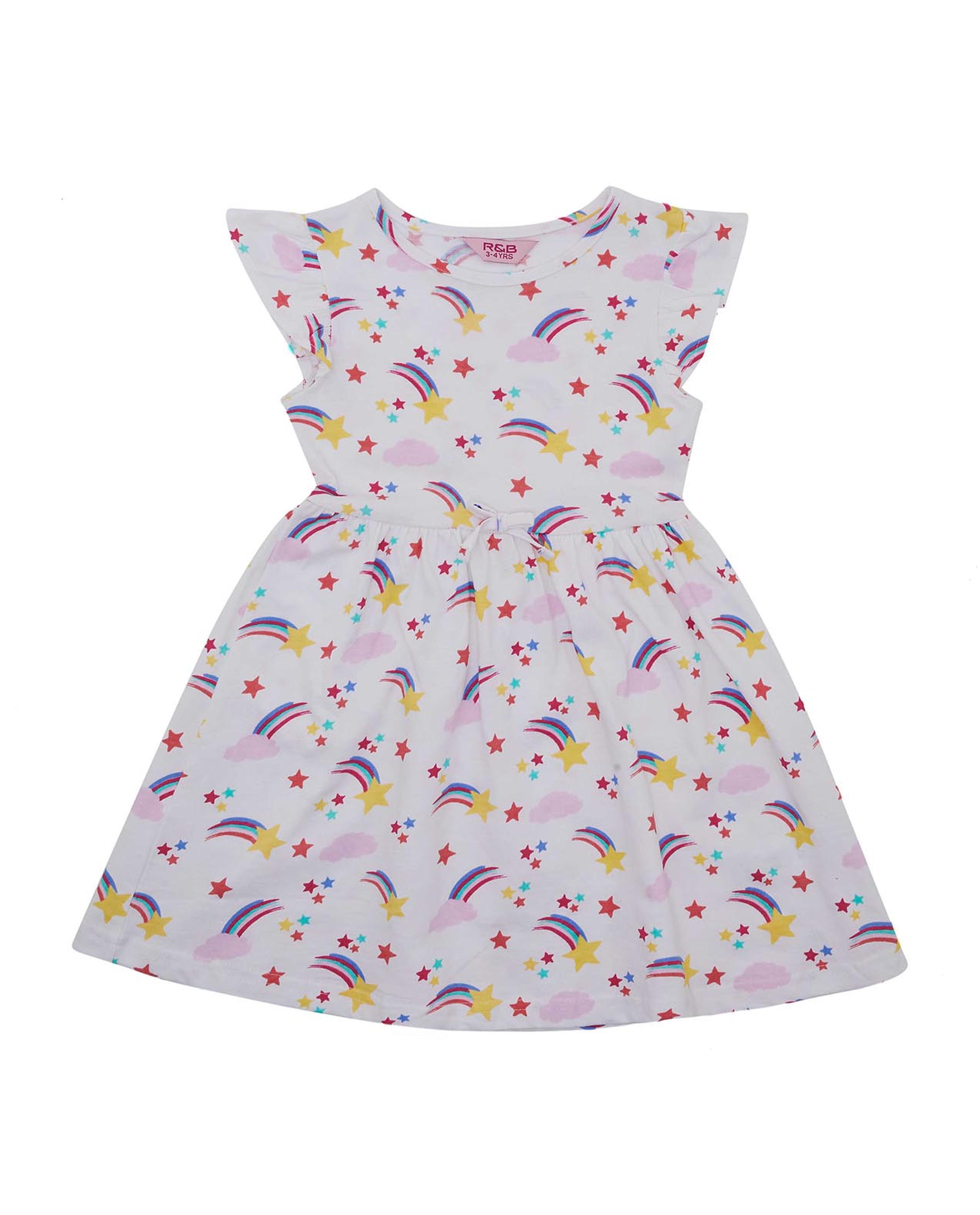 All Over Print Fit and Flare Dress with Cap Sleeves
