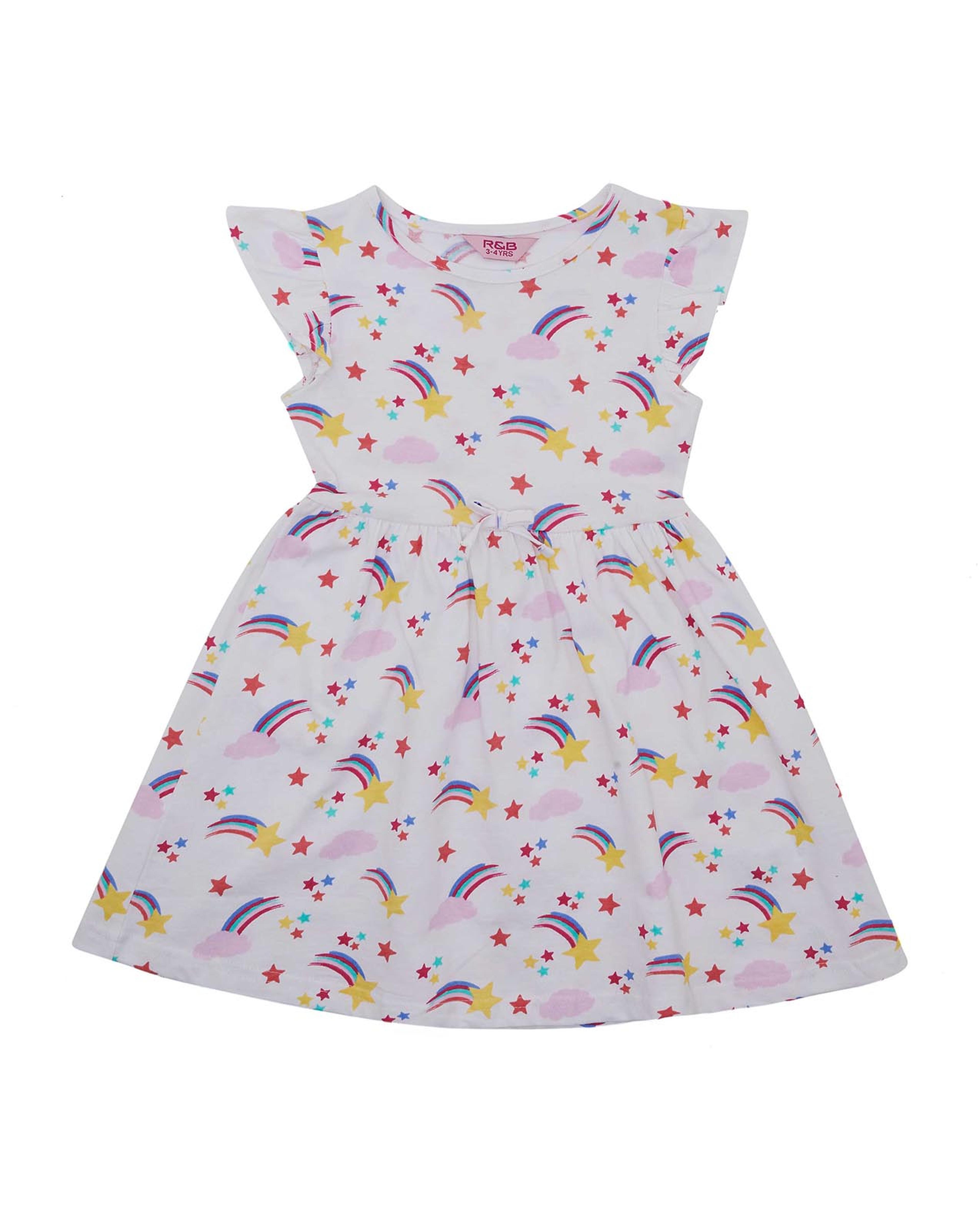 All Over Print Fit and Flare Dress with Cap Sleeves