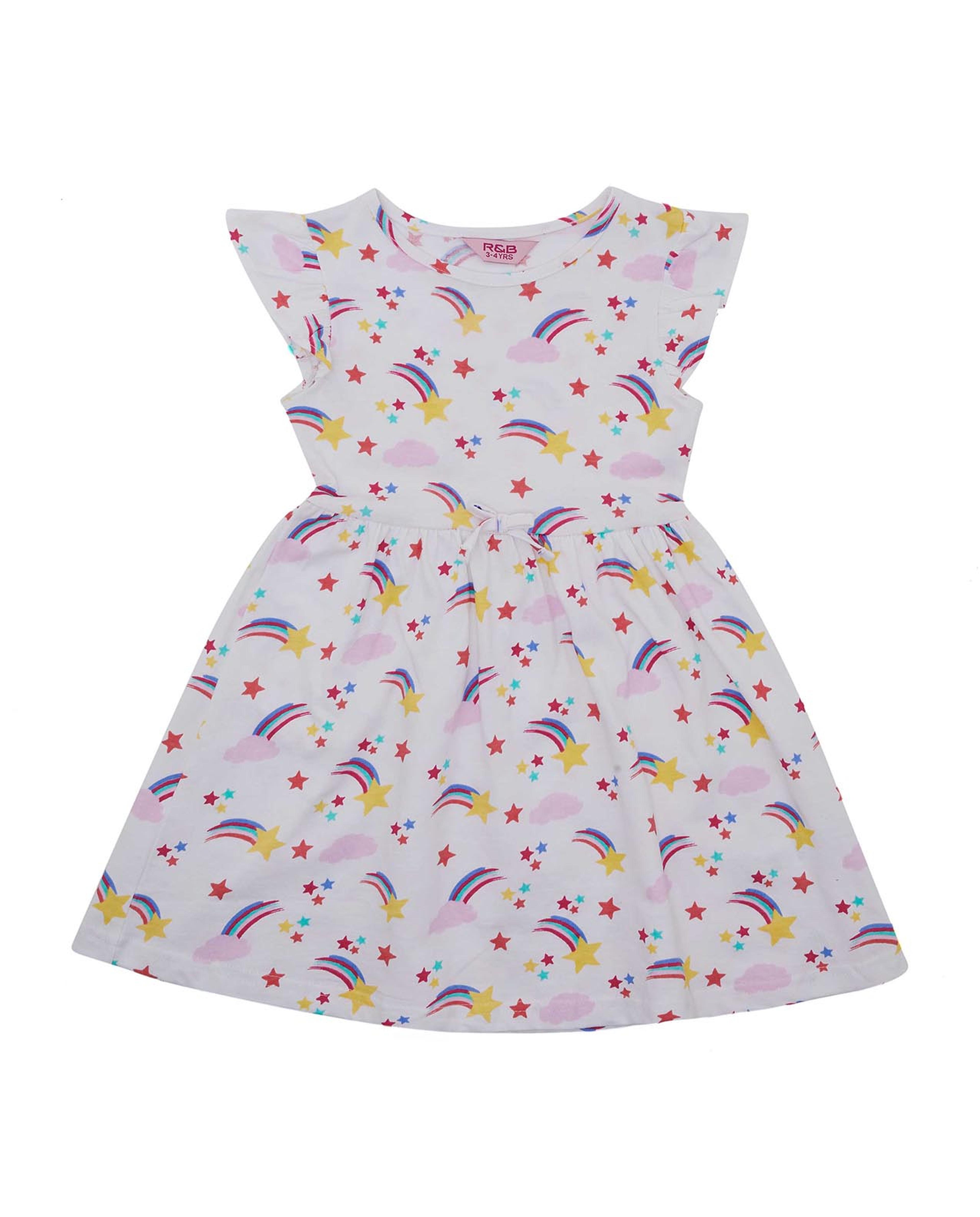 All Over Print Fit and Flare Dress with Cap Sleeves