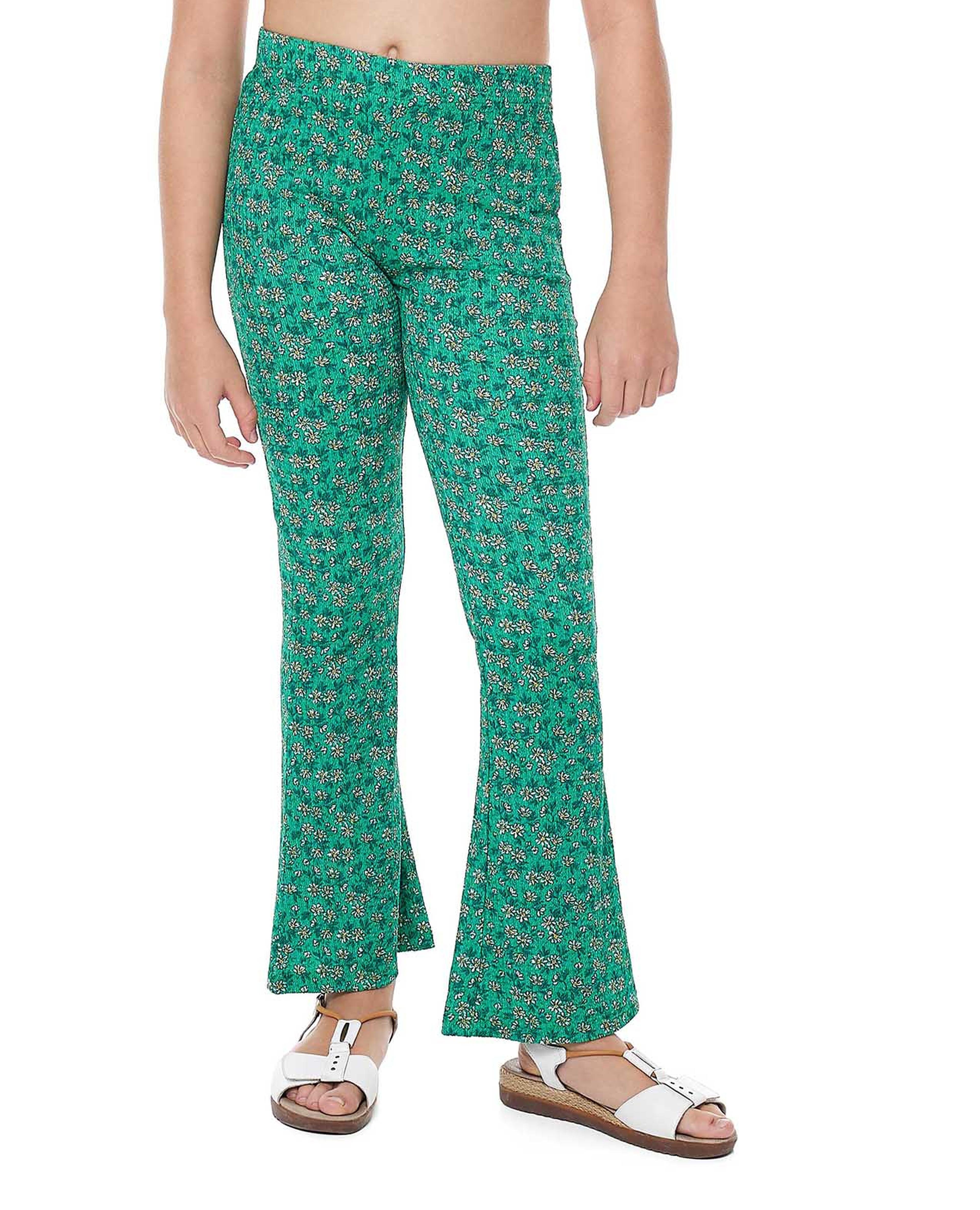 All Over Print Bootcut Pants with Elastic Waist