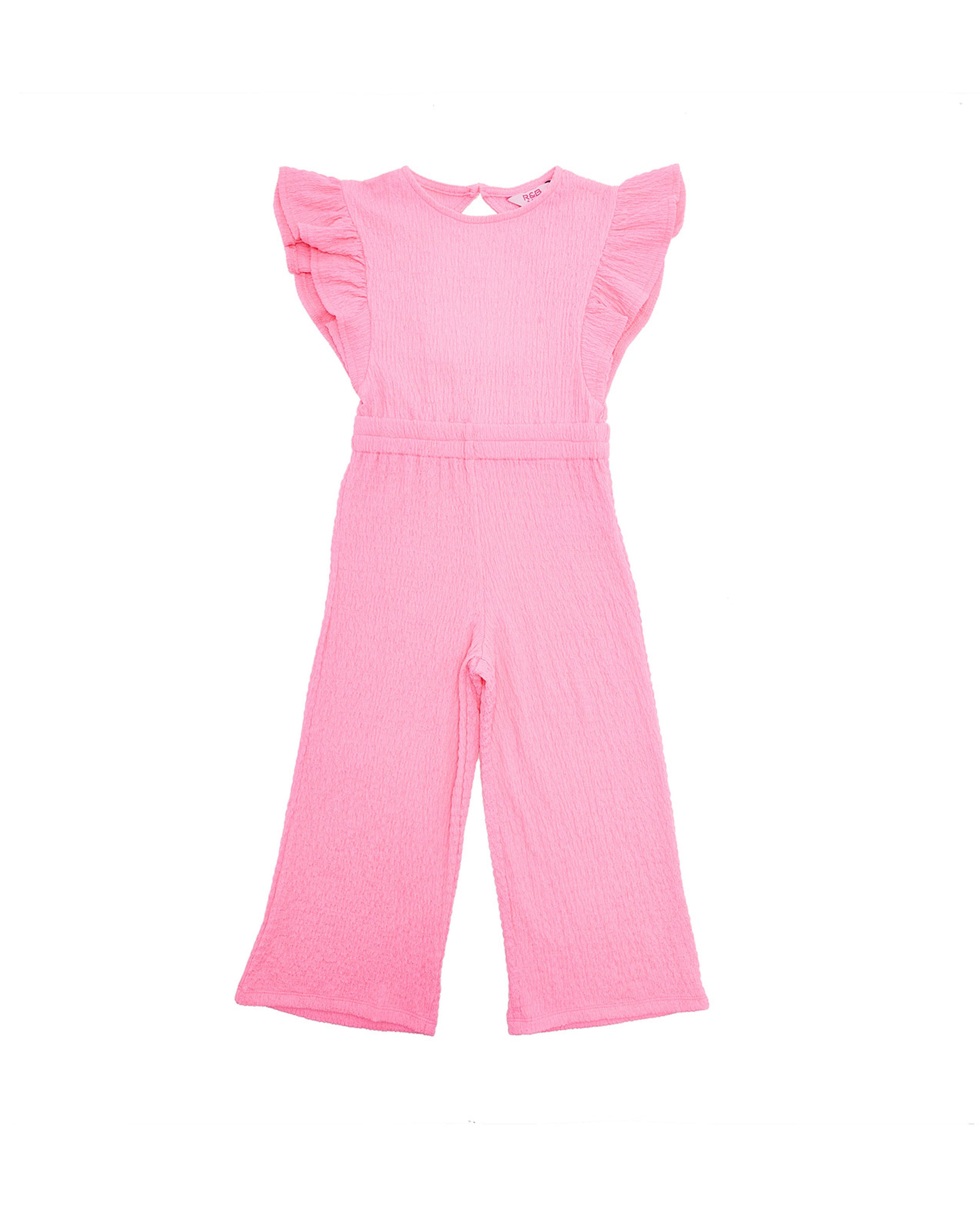 Solid Jumpsuit with Round Neck and Flutter Sleeves