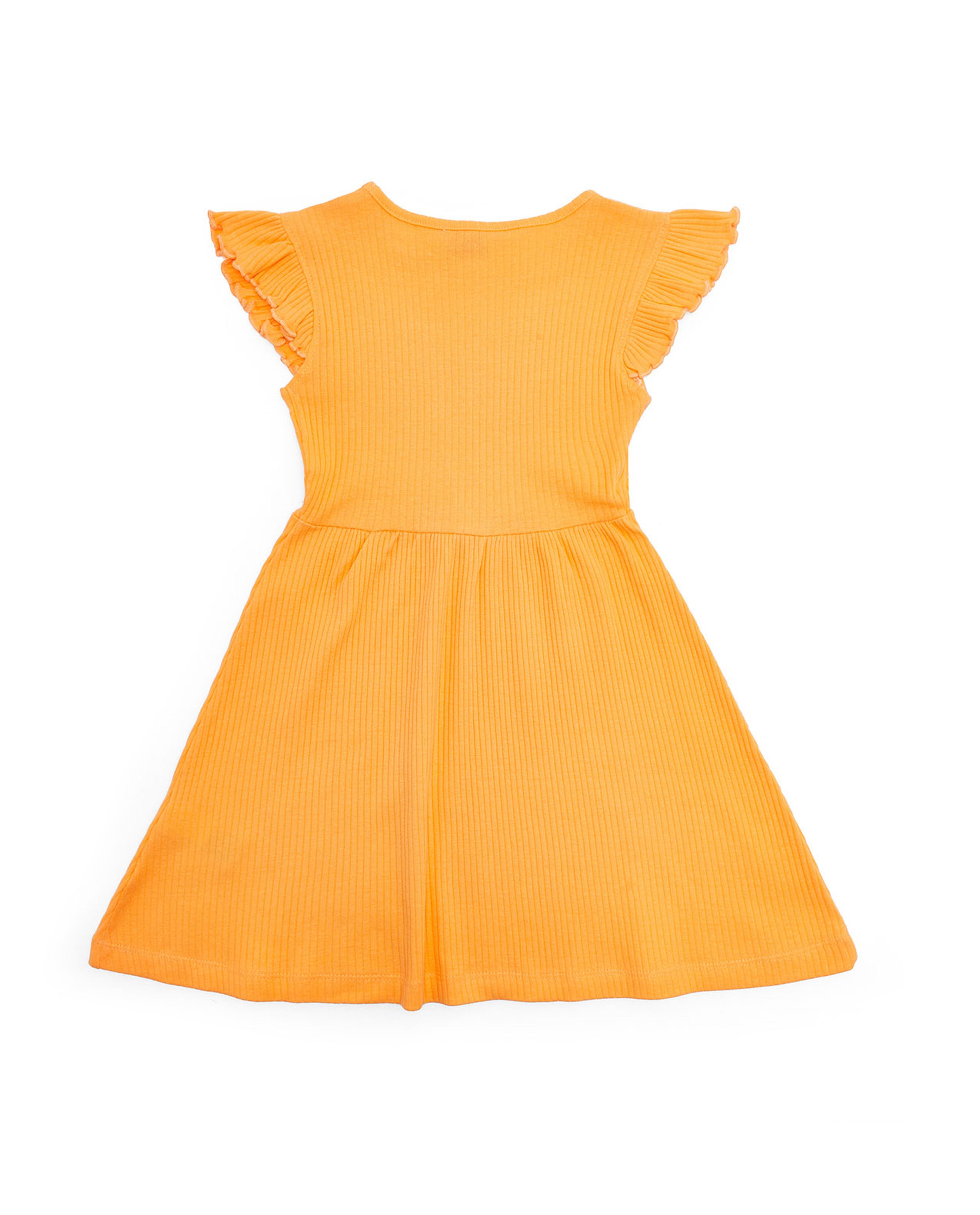 Solid Fit and Flare Dress with Flutter Sleeves