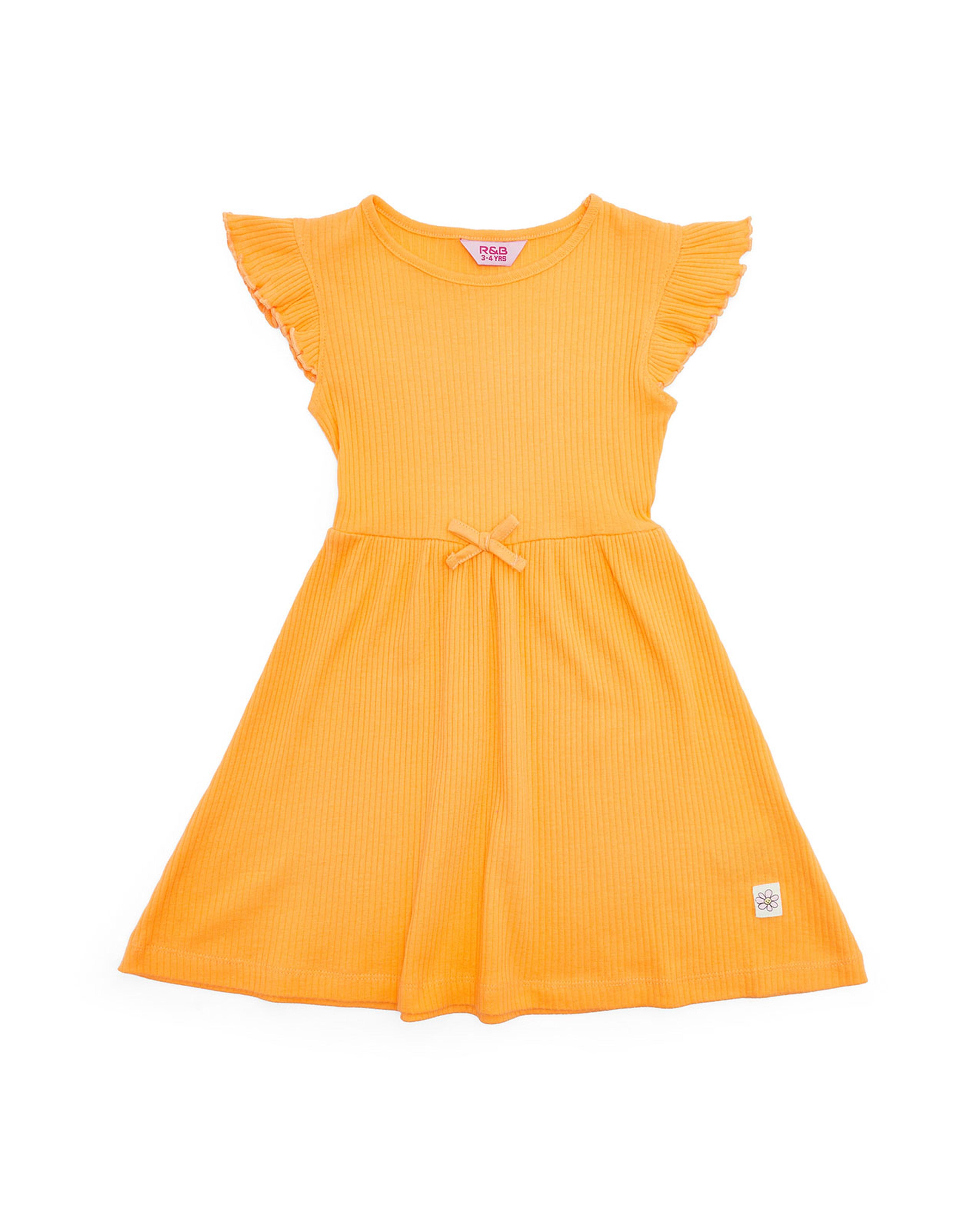 Solid Fit and Flare Dress with Flutter Sleeves
