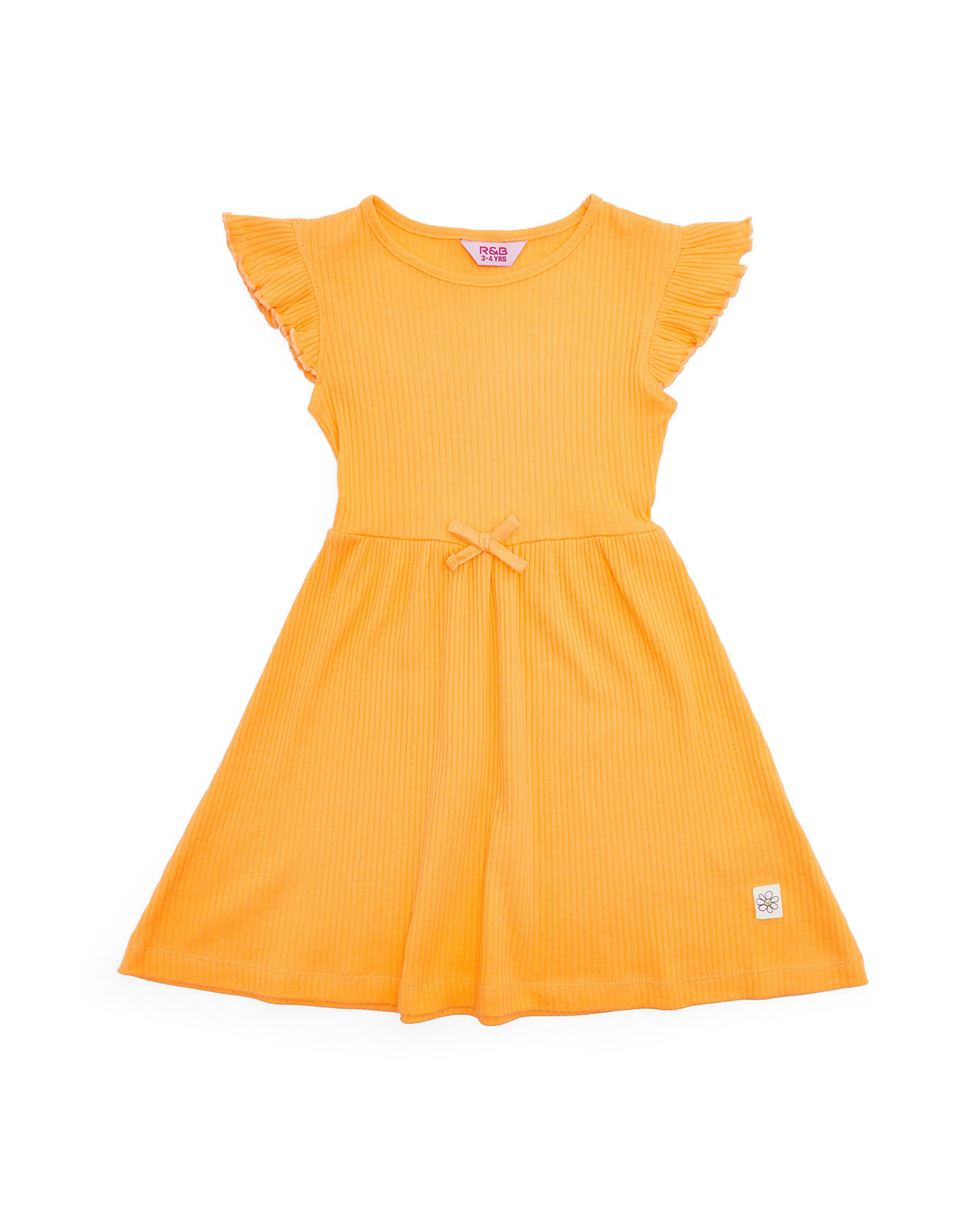 Solid Fit and Flare Dress with Flutter Sleeves
