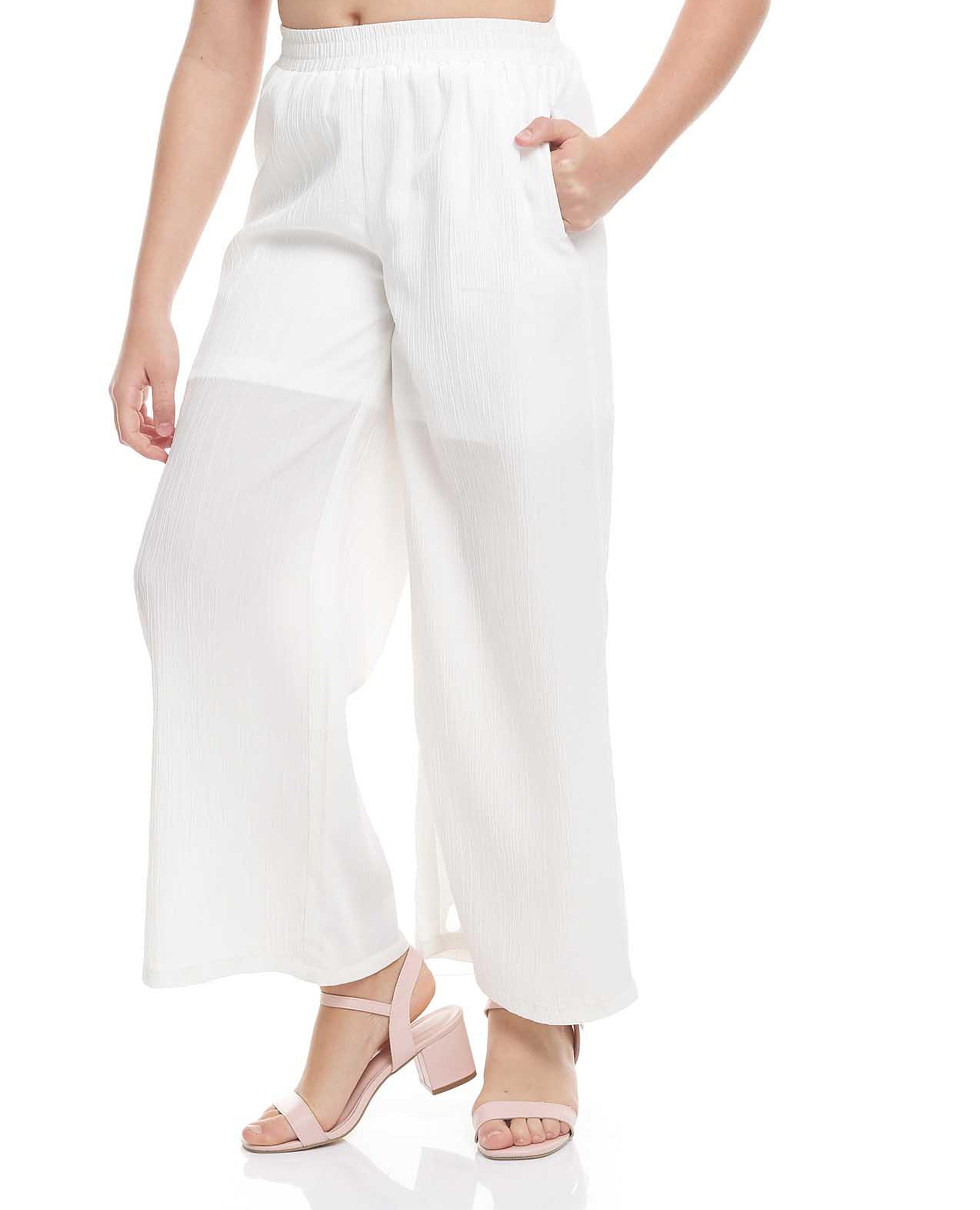 Solid Wide Leg Pants with Elasticated Waist