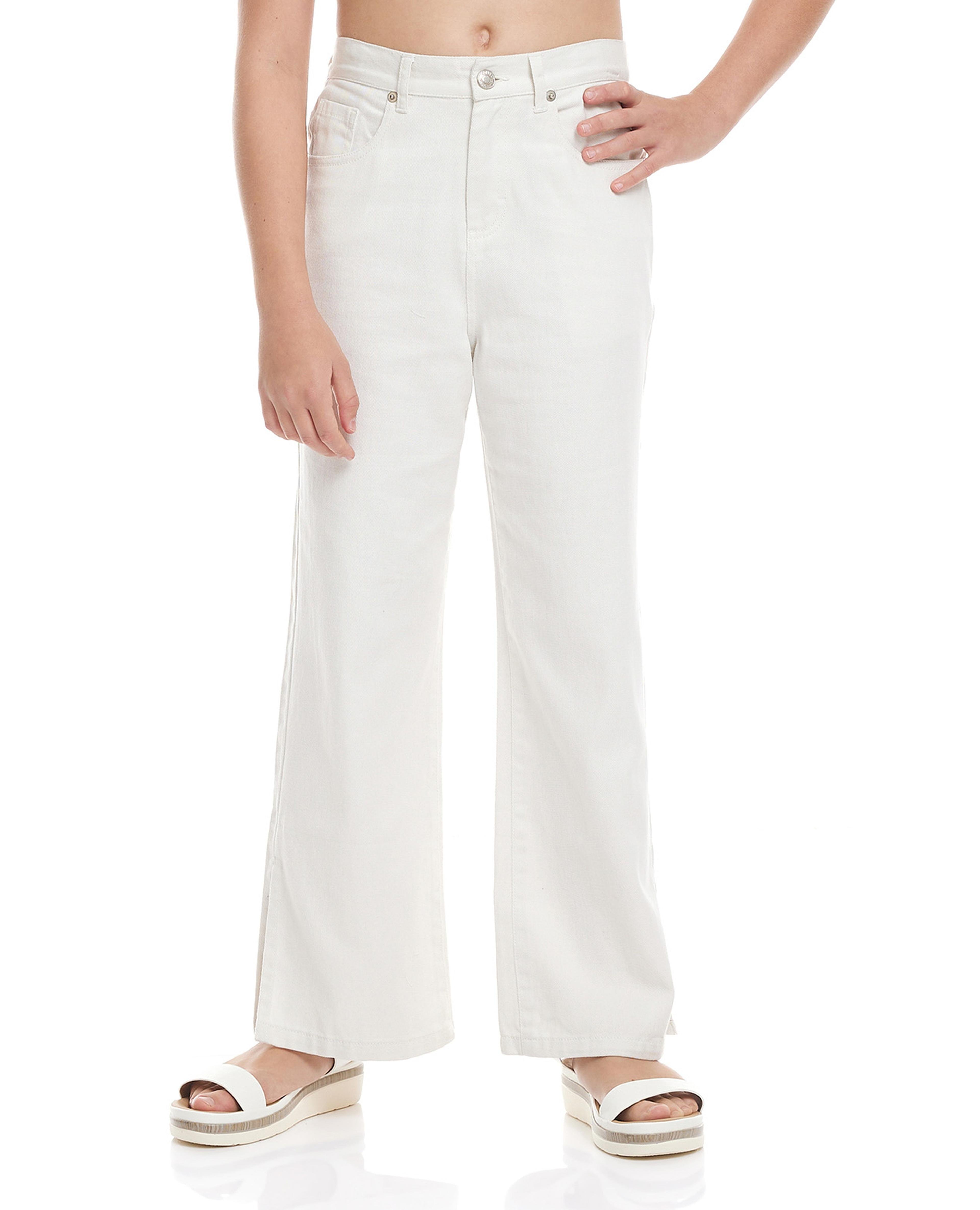 Solid Wide Leg Jeans with Button Closure