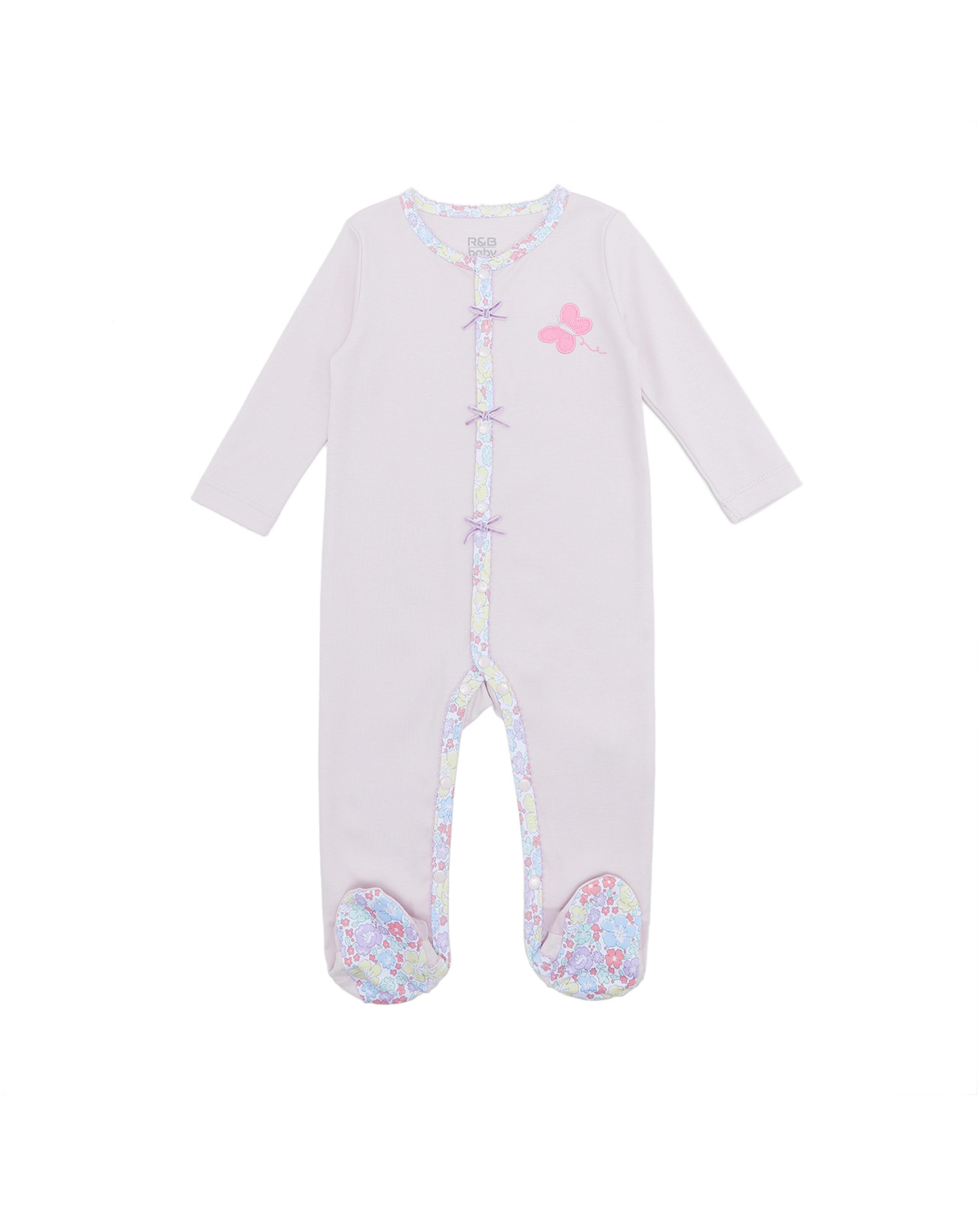 Contrast Trim Footed Sleepsuit with Long Sleeves